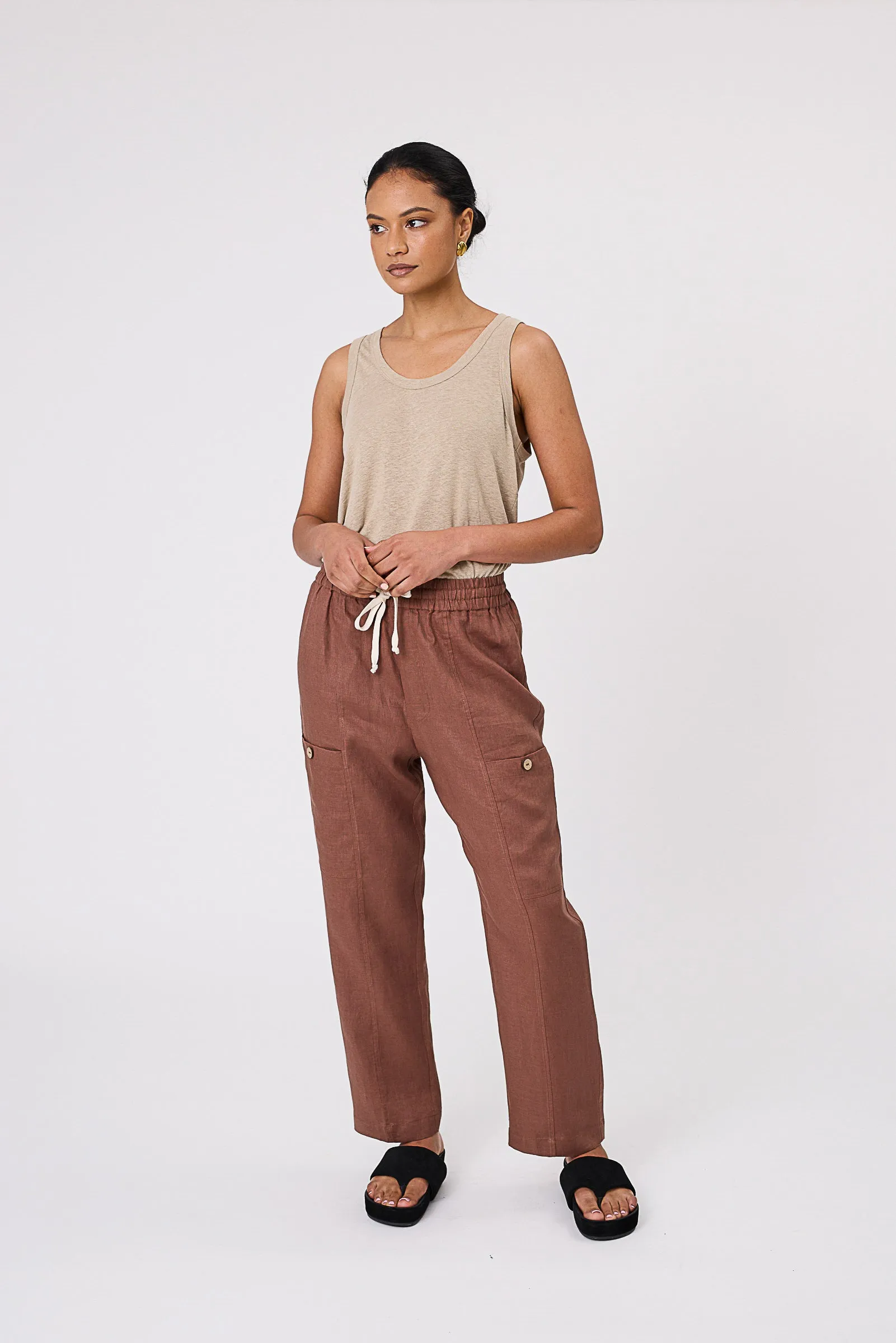 Paradise Linen Pant - Burnt Umber