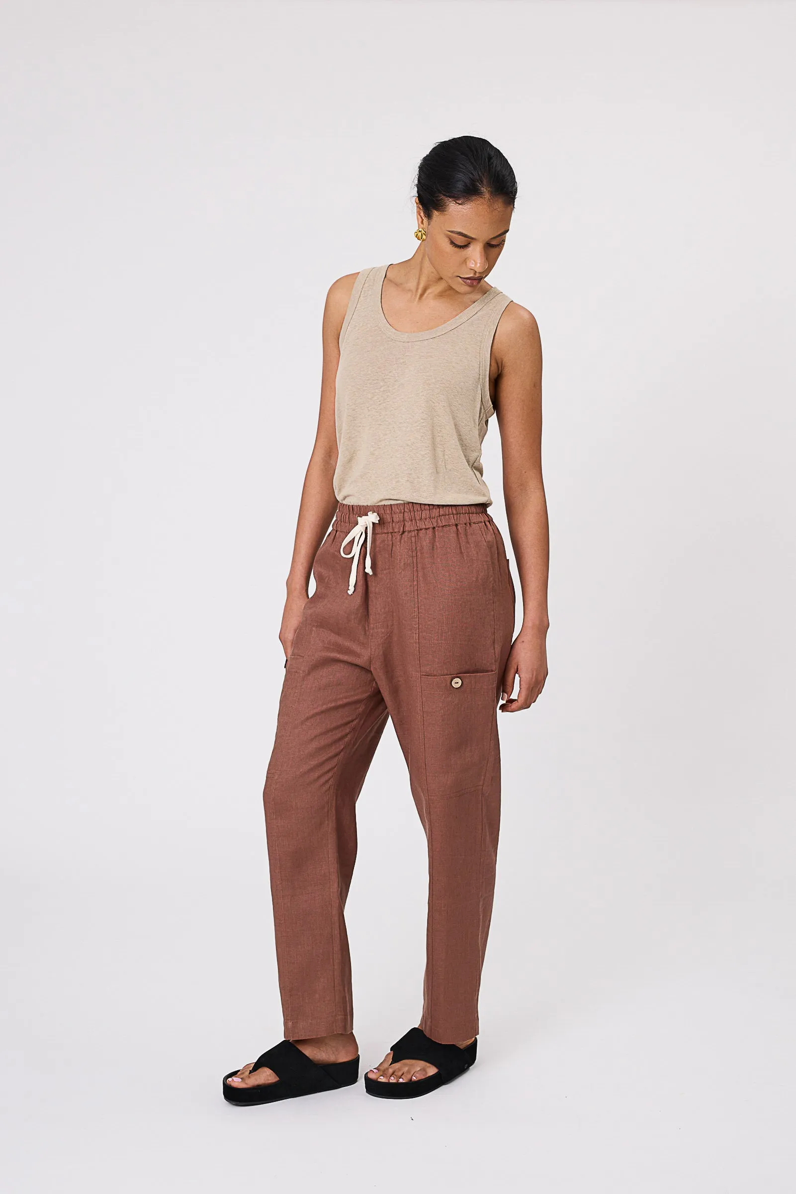 Paradise Linen Pant - Burnt Umber