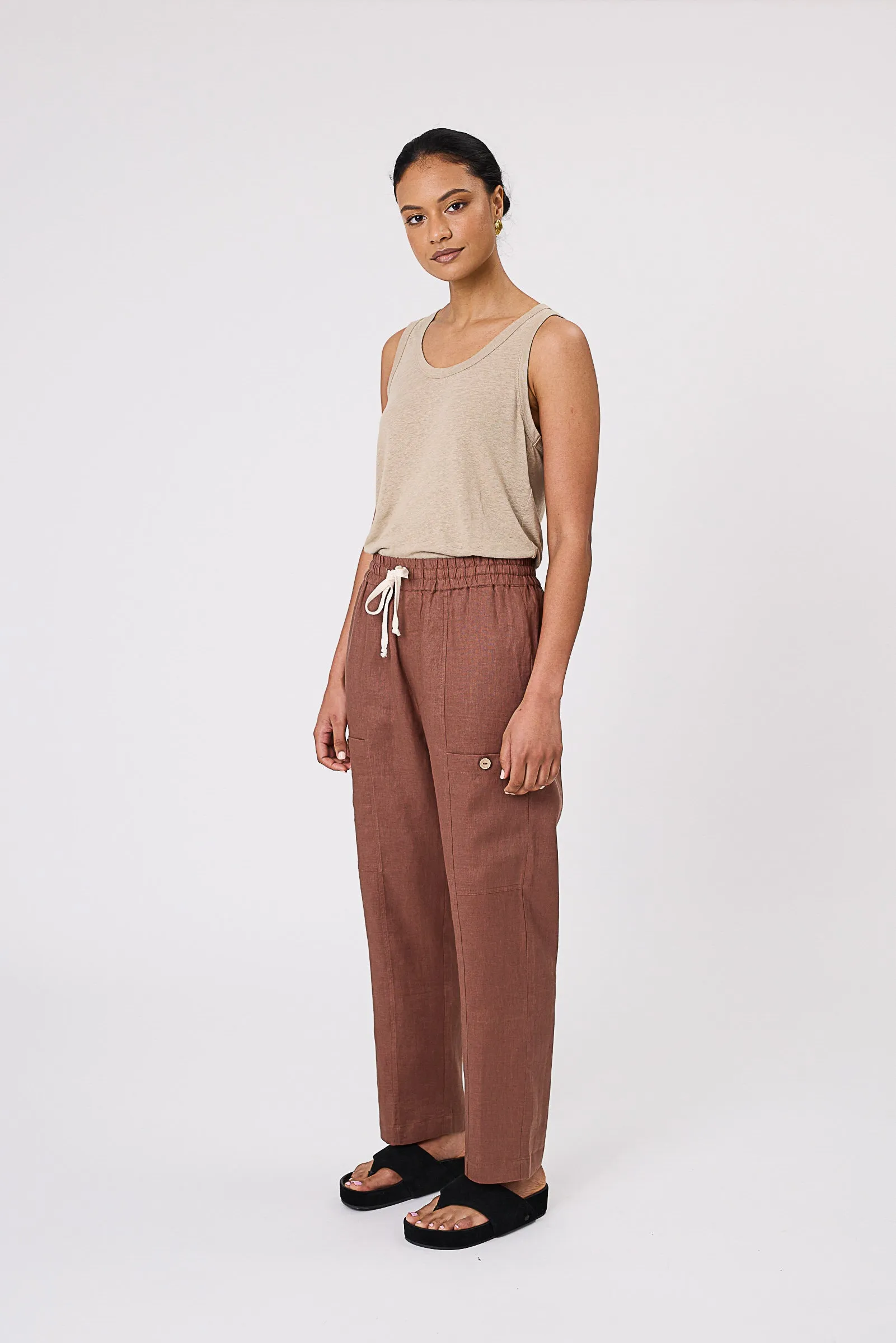Paradise Linen Pant - Burnt Umber
