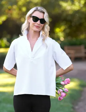 Patty - Short-Sleeve Popover Henley White