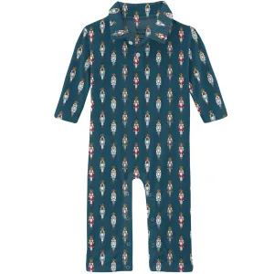 Peacock Nutcrackers Long Sleeve Polo Romper- Holiday