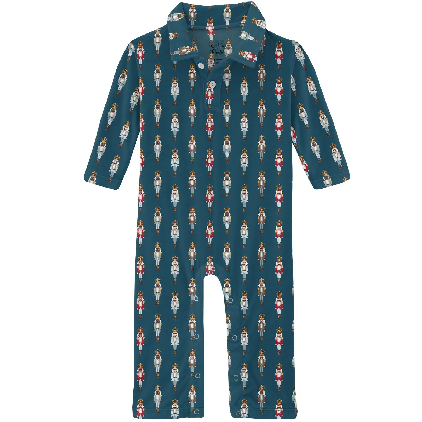 Peacock Nutcrackers Long Sleeve Polo Romper- Holiday