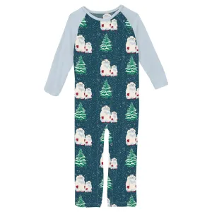 Peacock Yeti Raglan Romper- Holiday