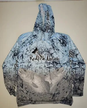 Performance Light Blue and Grey Hooded Redfish Shirt