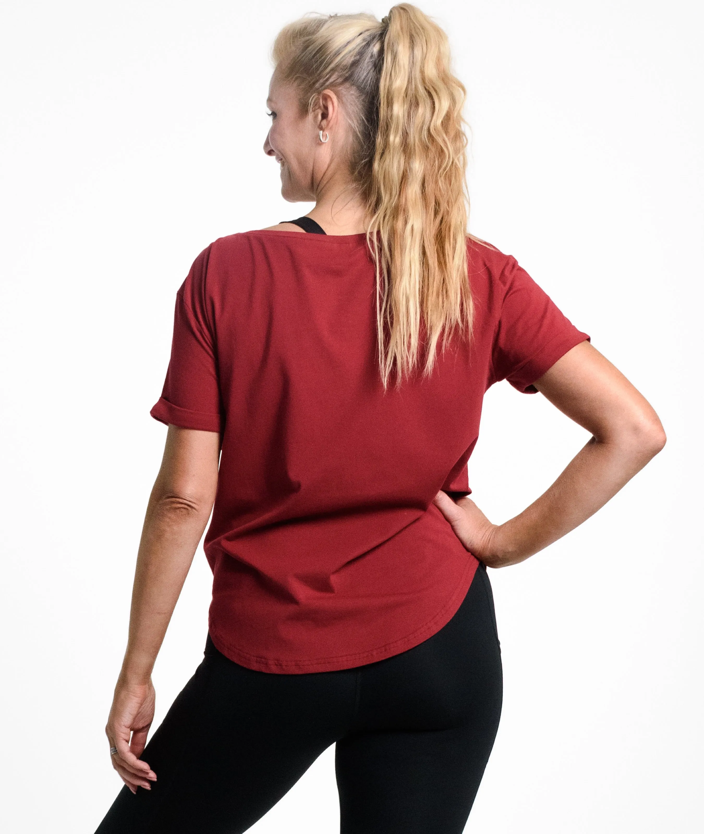 Perky Scoop Hem T-Shirt - Deep Red