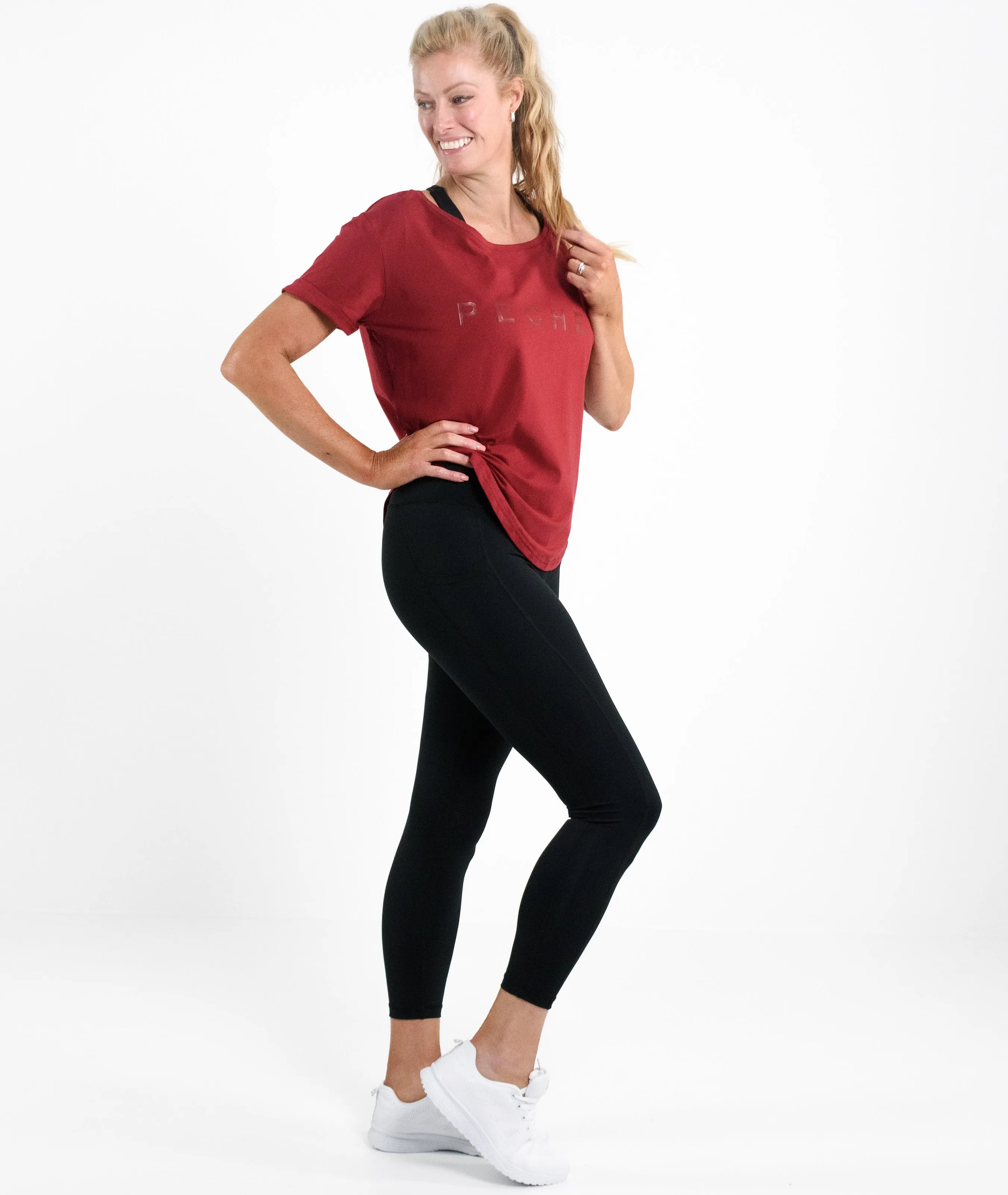 Perky Scoop Hem T-Shirt - Deep Red
