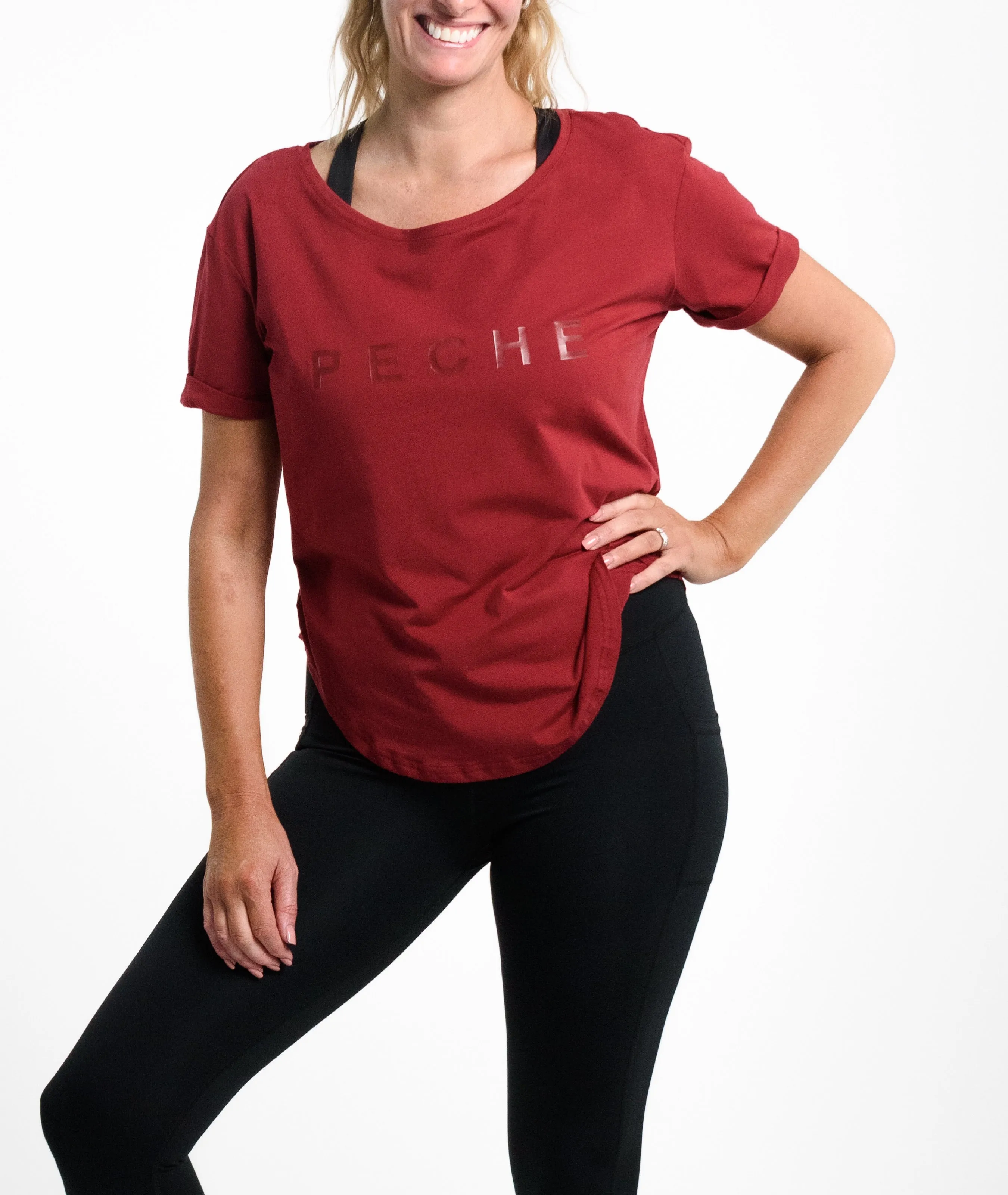 Perky Scoop Hem T-Shirt - Deep Red