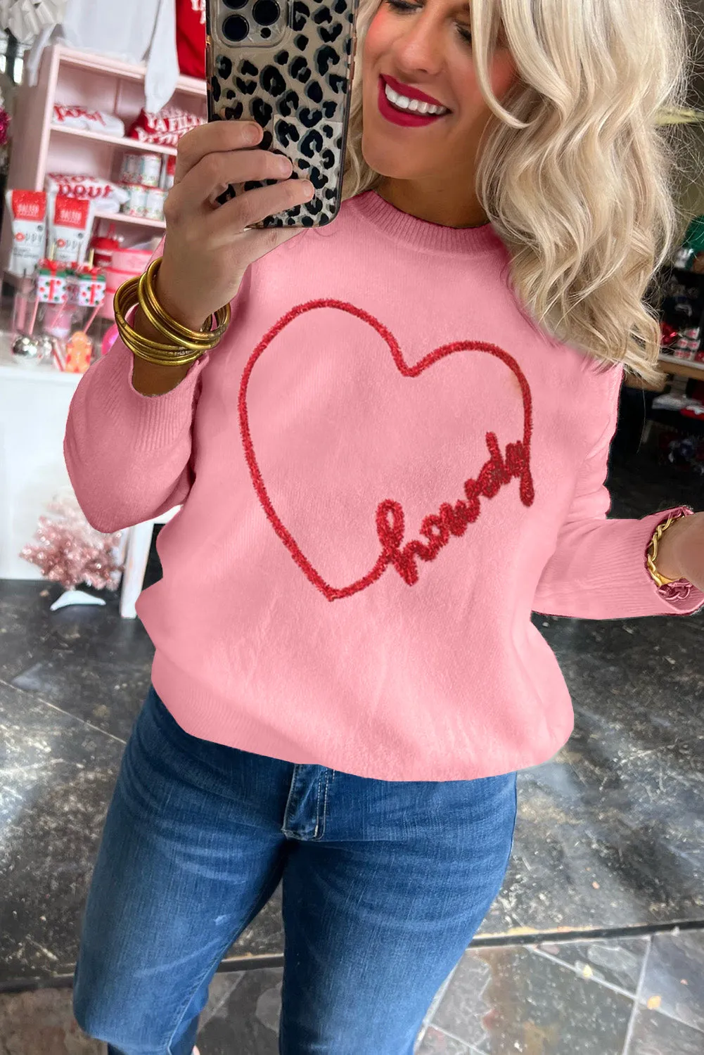 Pink Holly Jolly Round Neck Casual Sweater