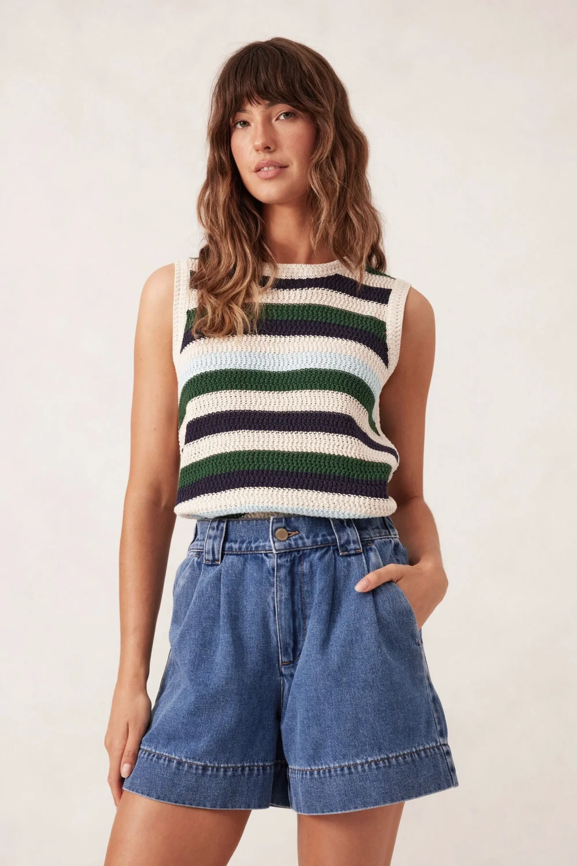Pleat Front Short - Washed Indigo
