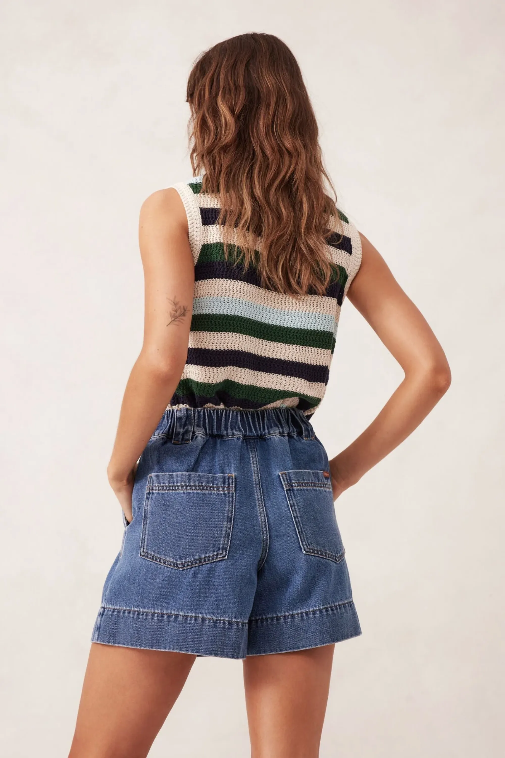 Pleat Front Short - Washed Indigo