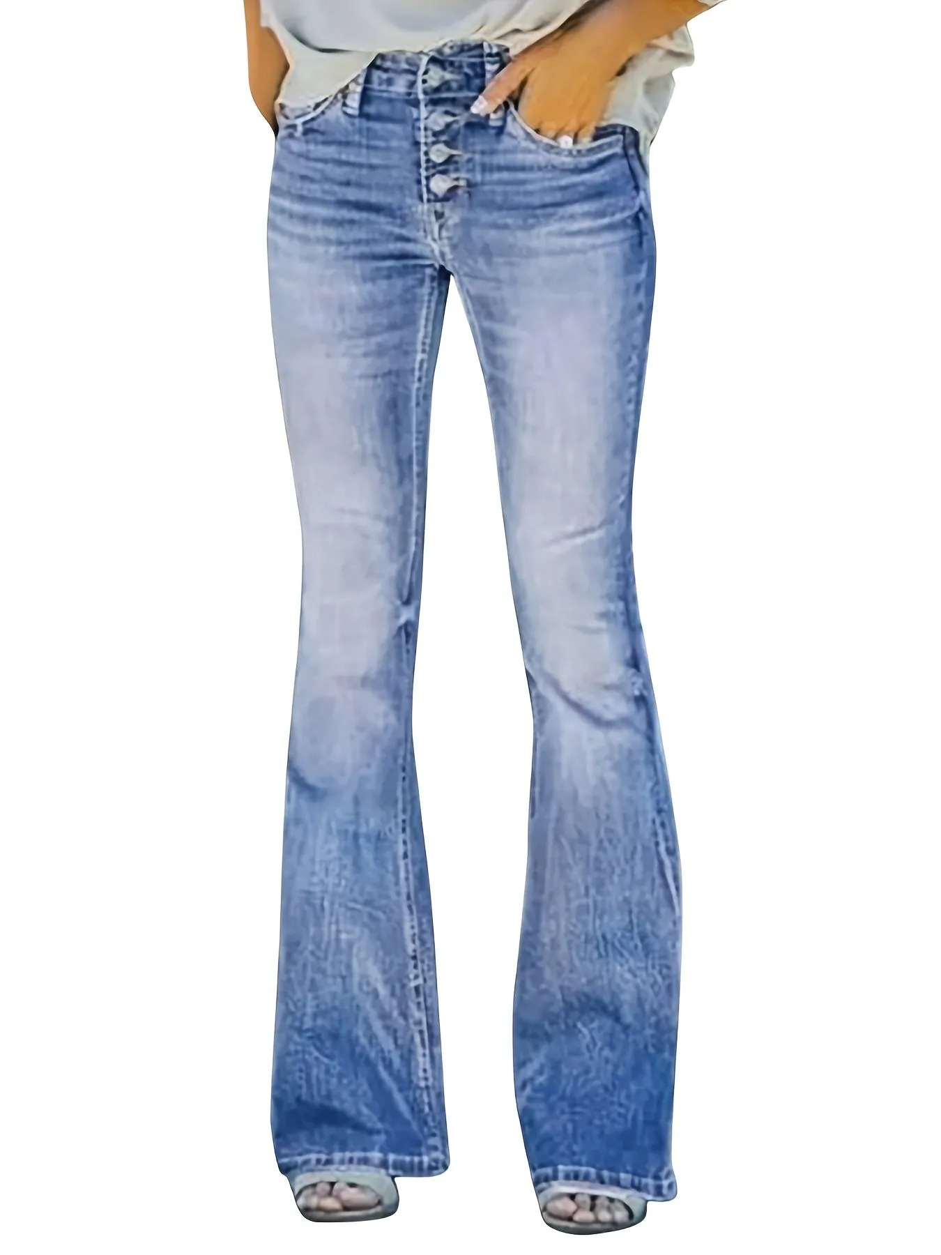 Plus Size High-Waist Flare Jeans – Bell Bottom Denim Pants