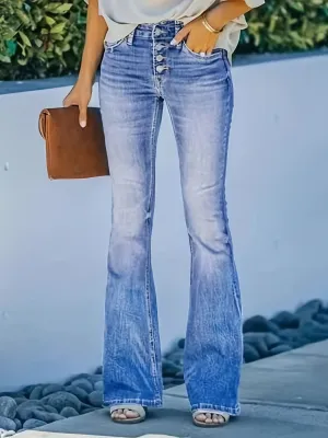 Plus Size High-Waist Flare Jeans – Bell Bottom Denim Pants
