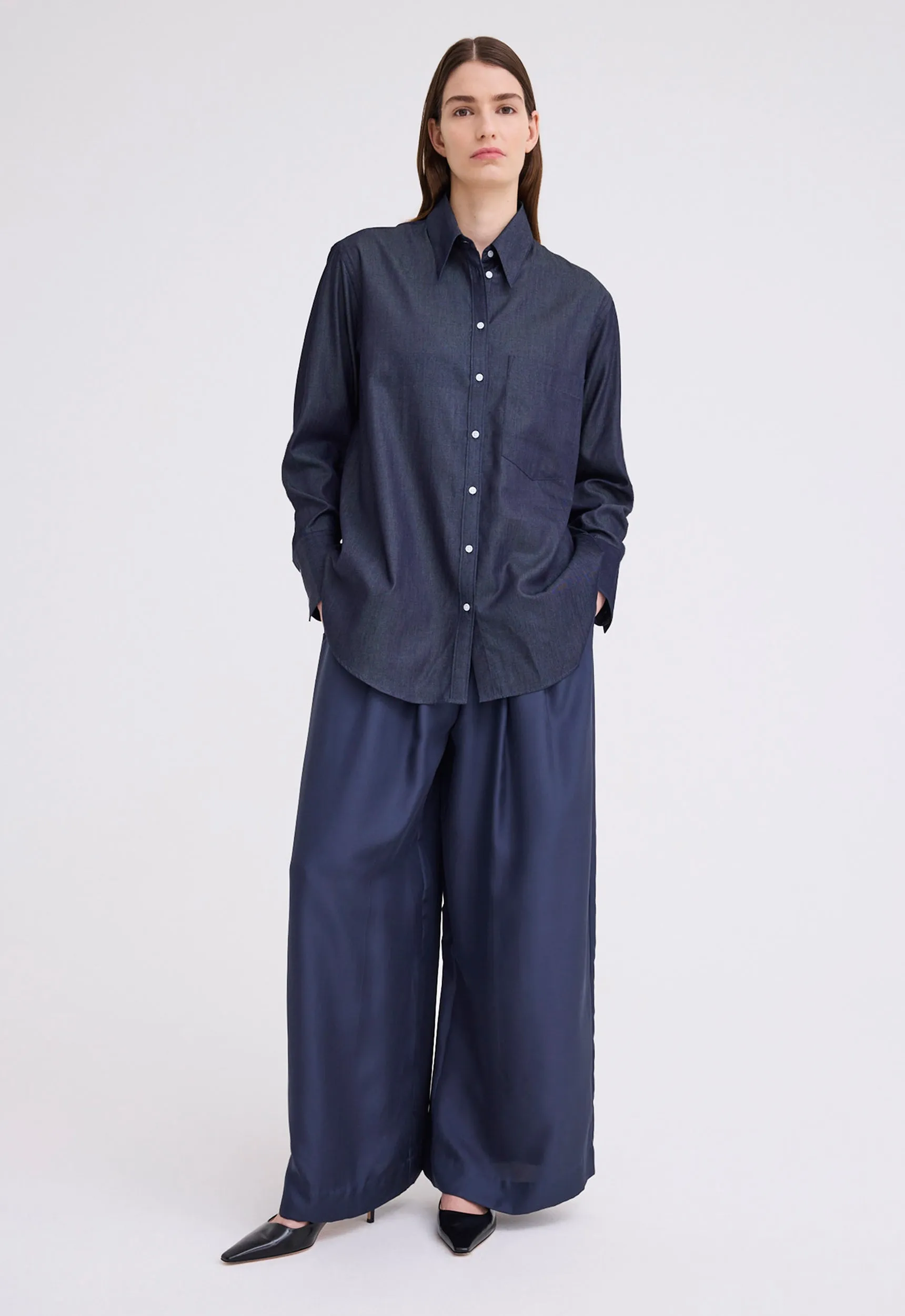 Poirot Silk Twill Pant - Sly Blue