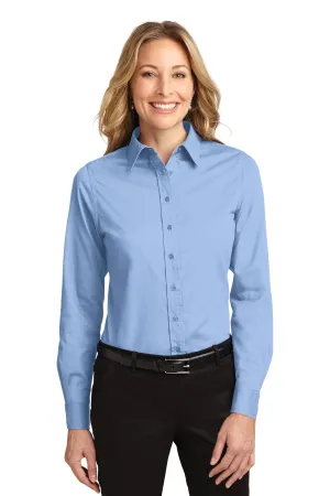 Port Authority Women's Long Sleeve Easy Care Shirt.  L608 Light Blue/ Light Stone