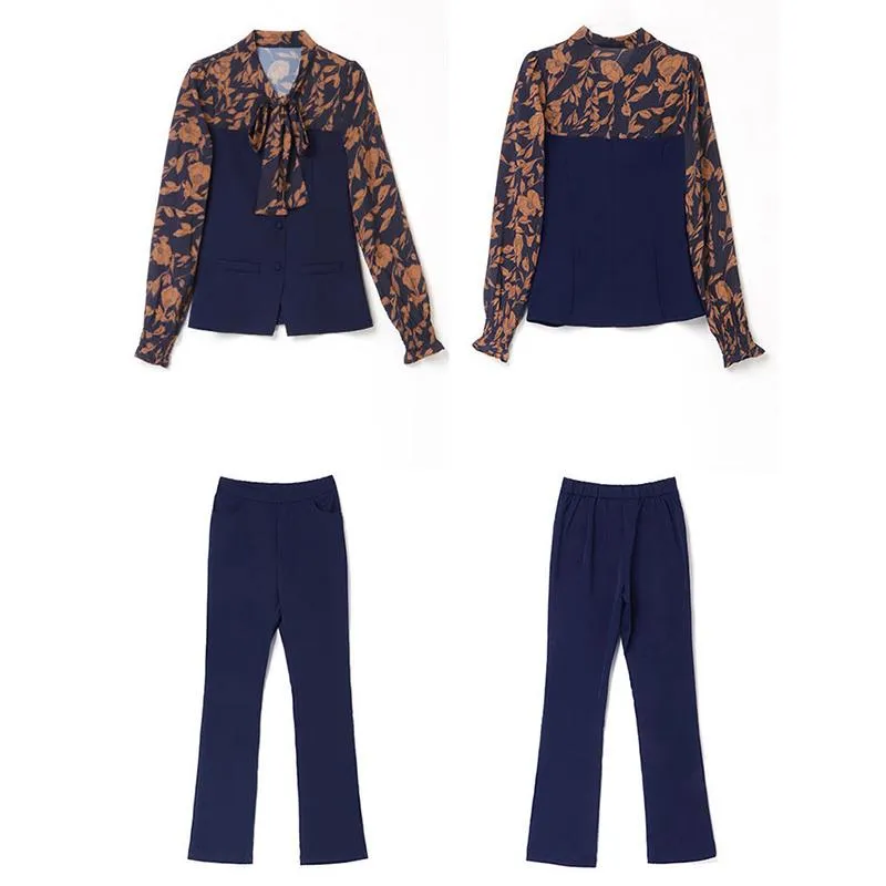 Professional Suit Temperament Was Thin Wide-leg Pants Two-piece Long-sleeved Waist Chiffon Shirt Loose Suit Pants Ladies Temperament Suit