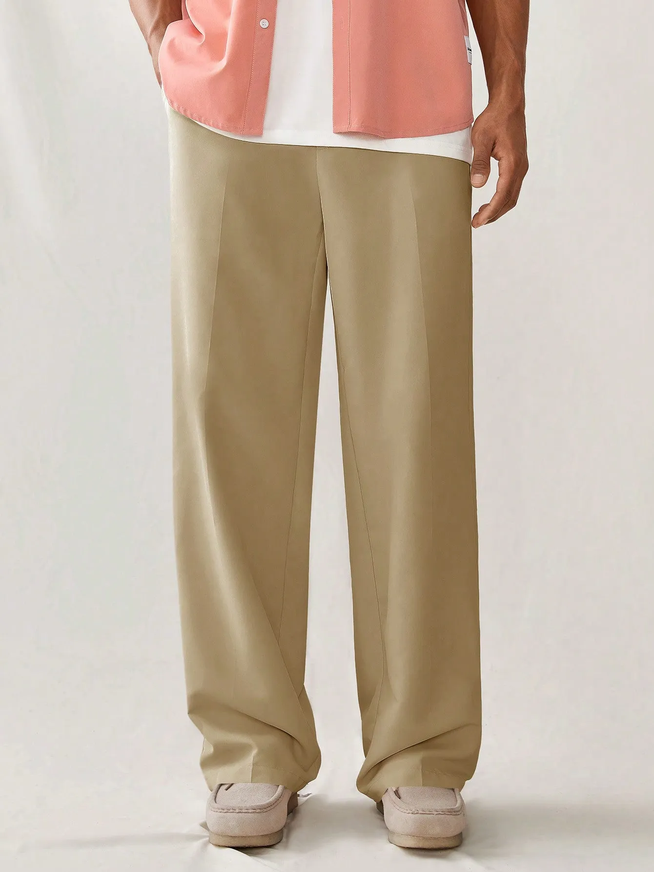 QA UrbanChill Men's Solid Color Simple Daily Woven Casual Pants