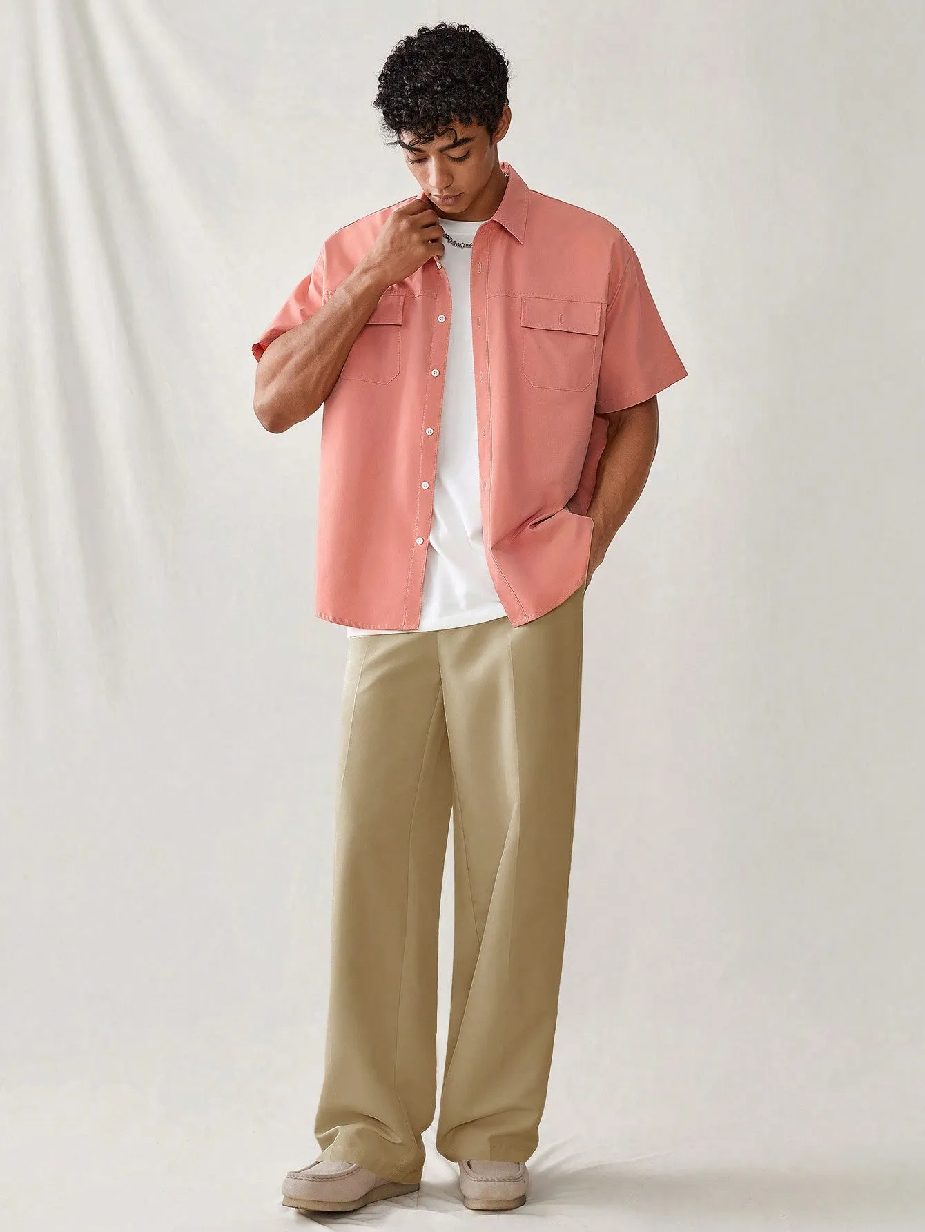 QA UrbanChill Men's Solid Color Simple Daily Woven Casual Pants