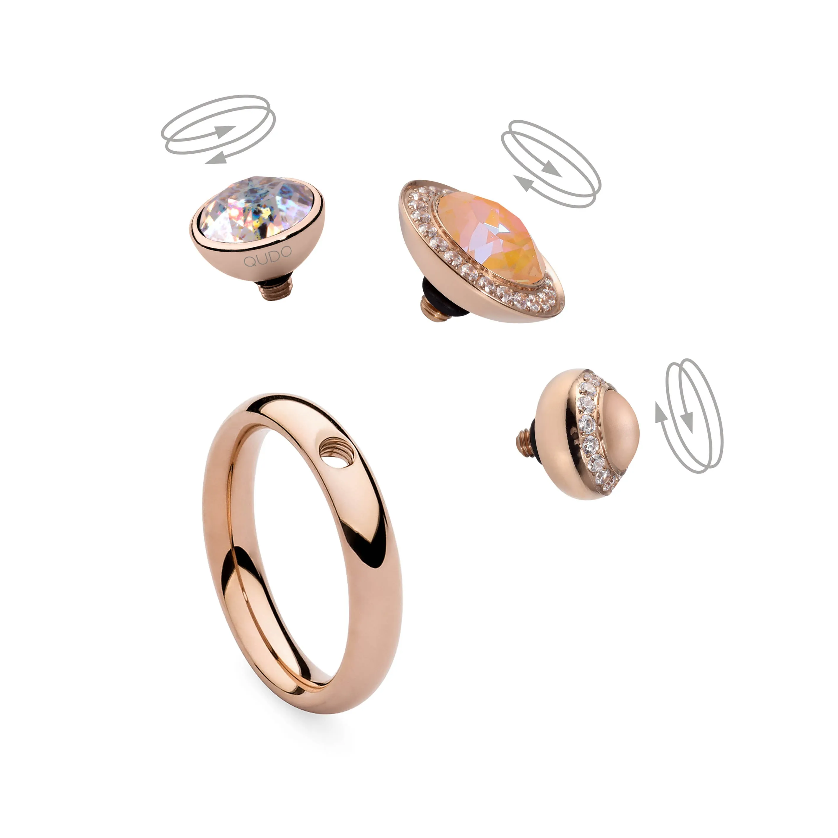 Qudo Cetta Mini 8mm Rose Gold Topper - Crystal