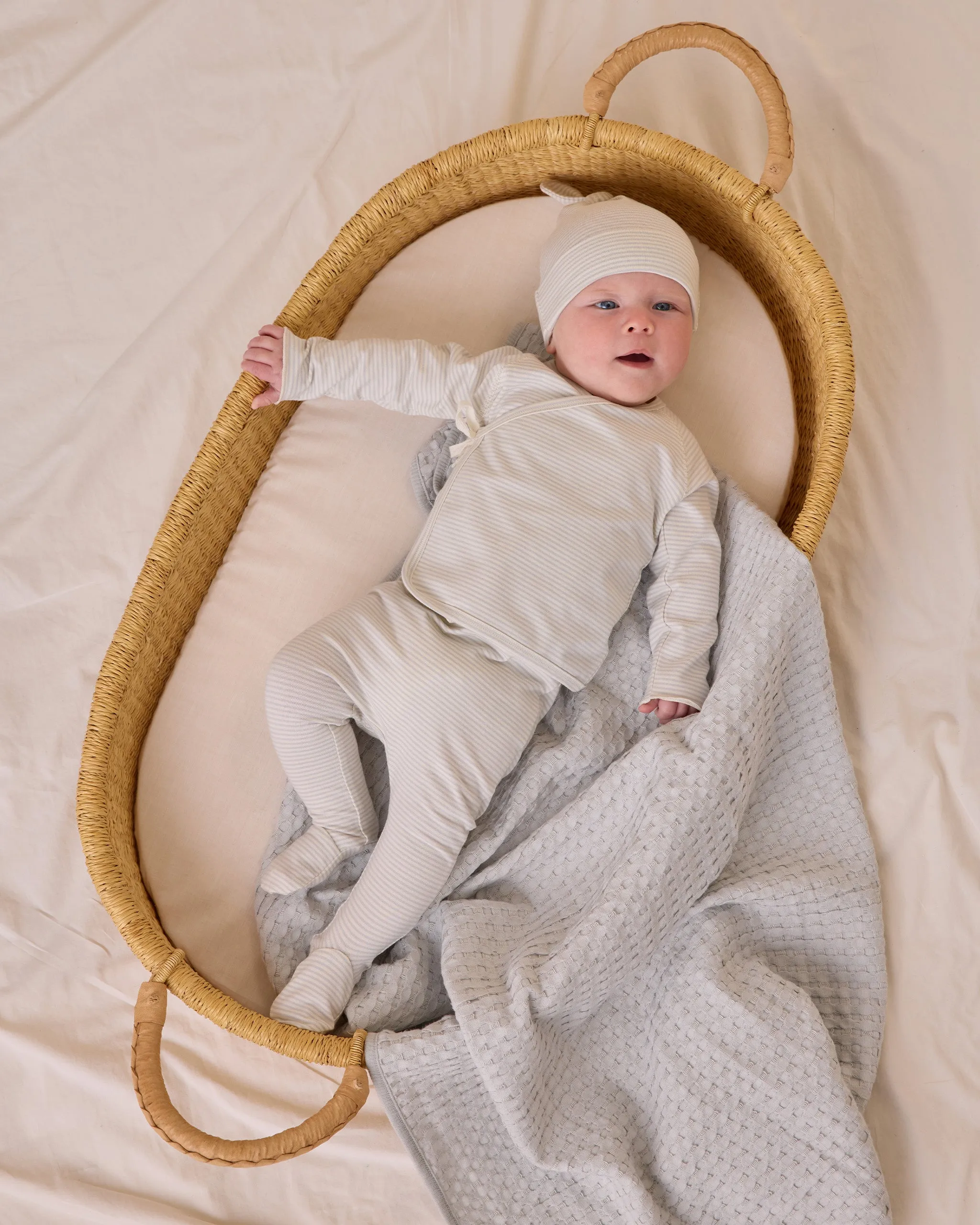 QUINCY MAE WRAP TOP   FOOTED PANT SET ||  SKY MICRO STRIPE