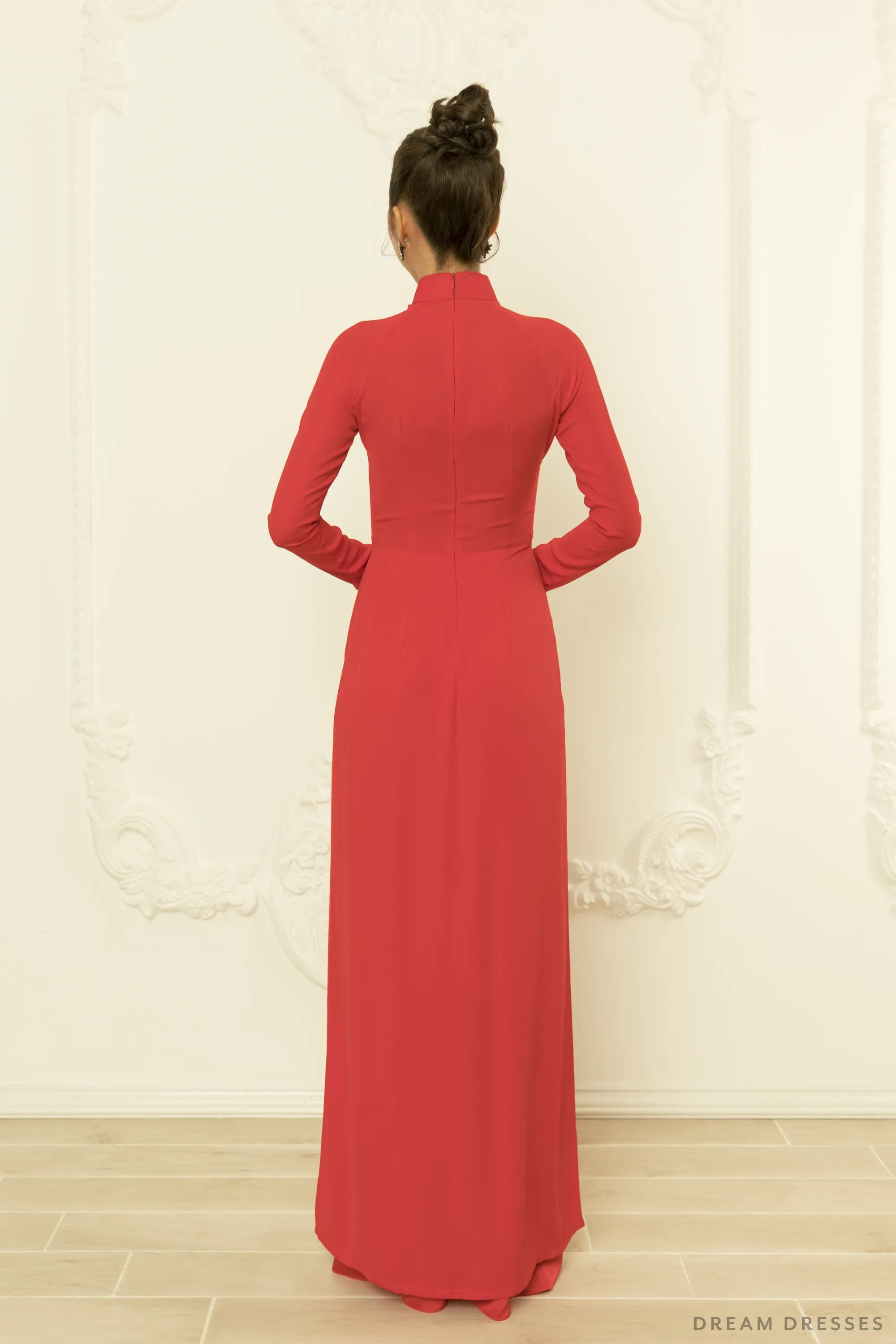 Red Bridal Ao Dai | Vietnamese Traditional Bridal Dress with Phoenix Embroidery (#YEDDA)