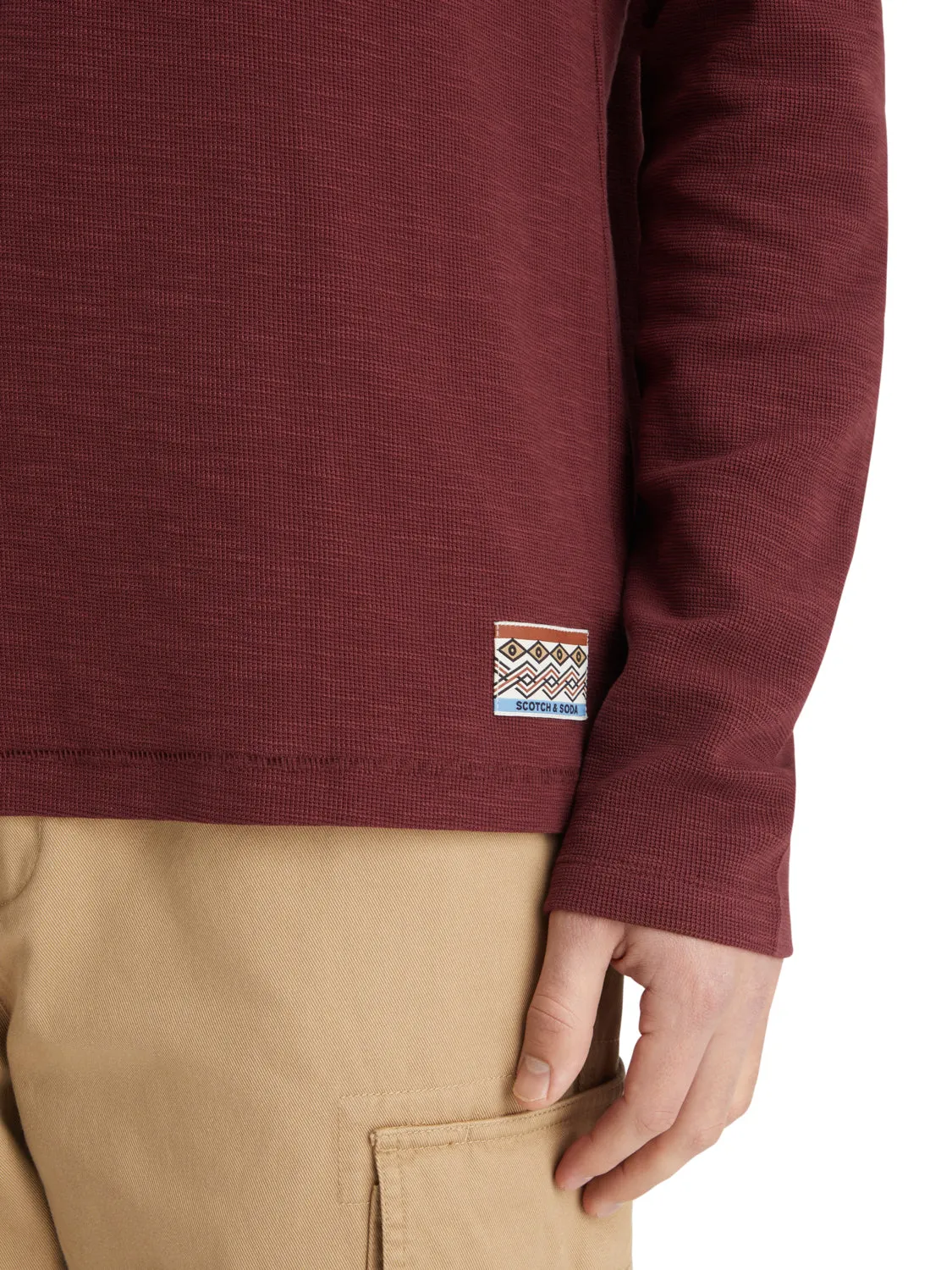 Regular Fit Long Sleeve Slub T-Shirt - Wine