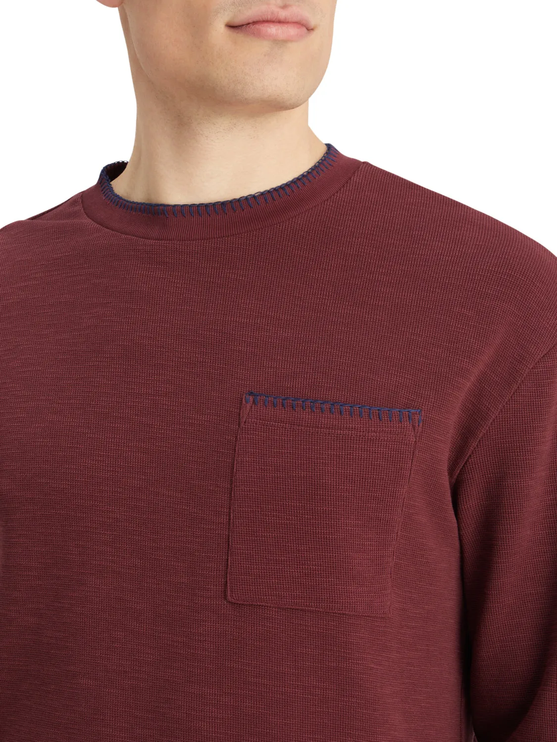 Regular Fit Long Sleeve Slub T-Shirt - Wine