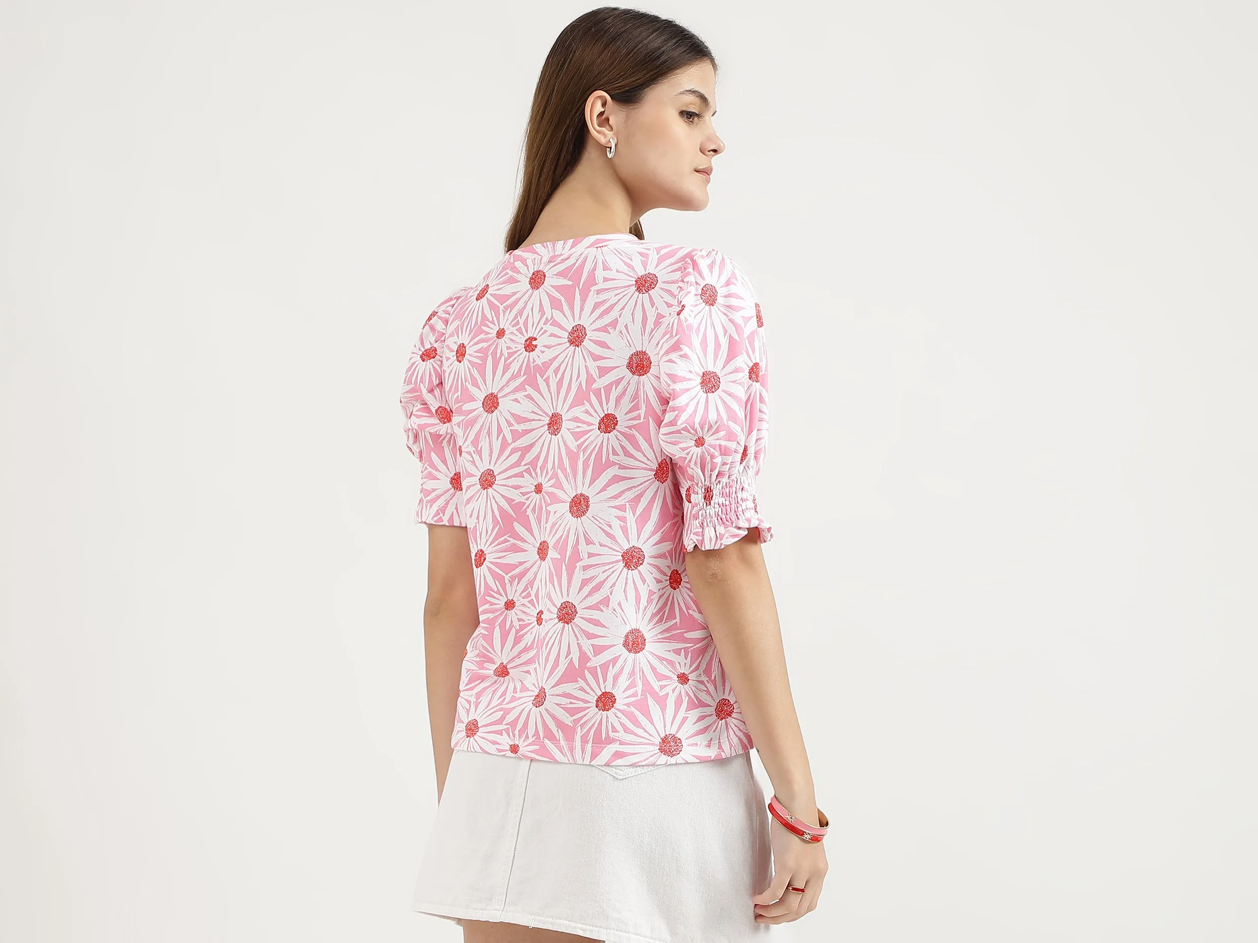 Regular Fit Round Neck Printed Tops