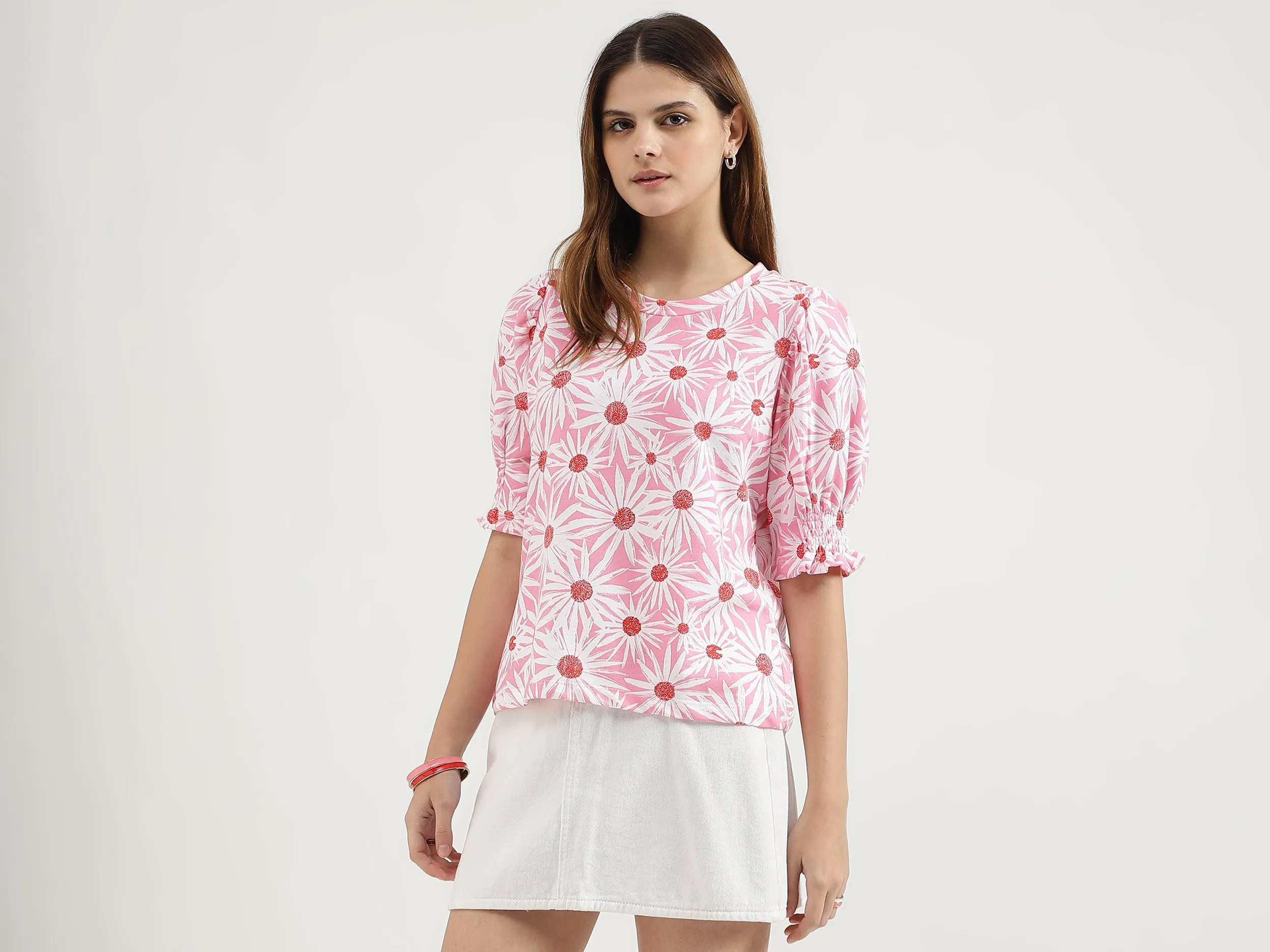 Regular Fit Round Neck Printed Tops