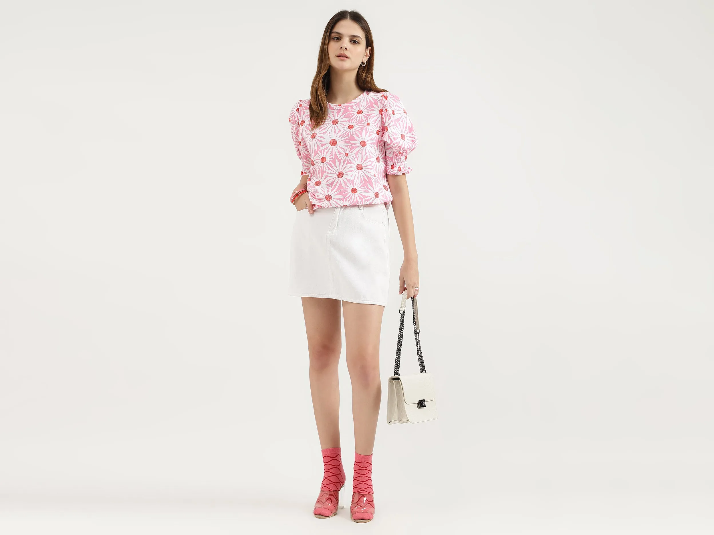 Regular Fit Round Neck Printed Tops