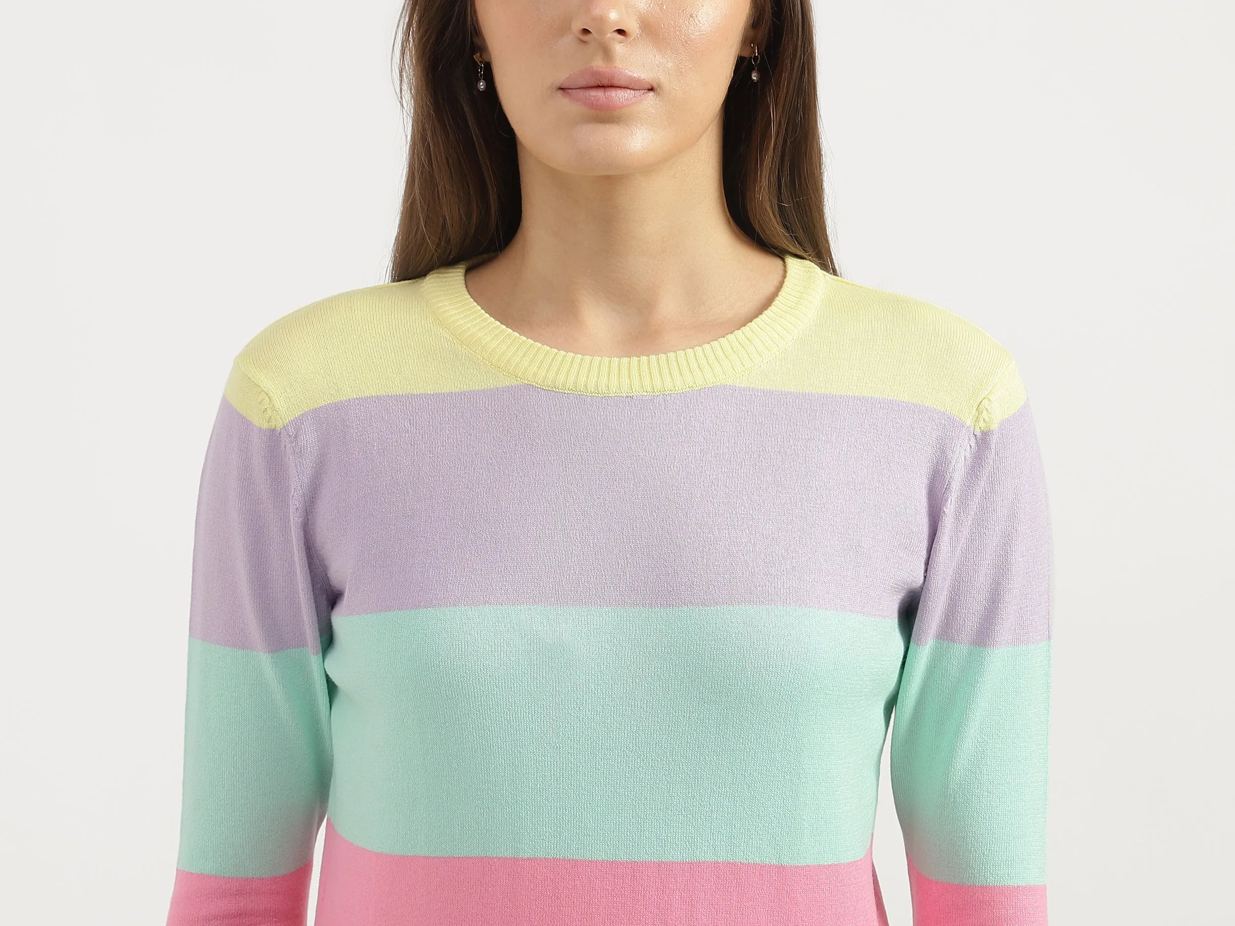 Regular Fit Round Neck Striped Tops
