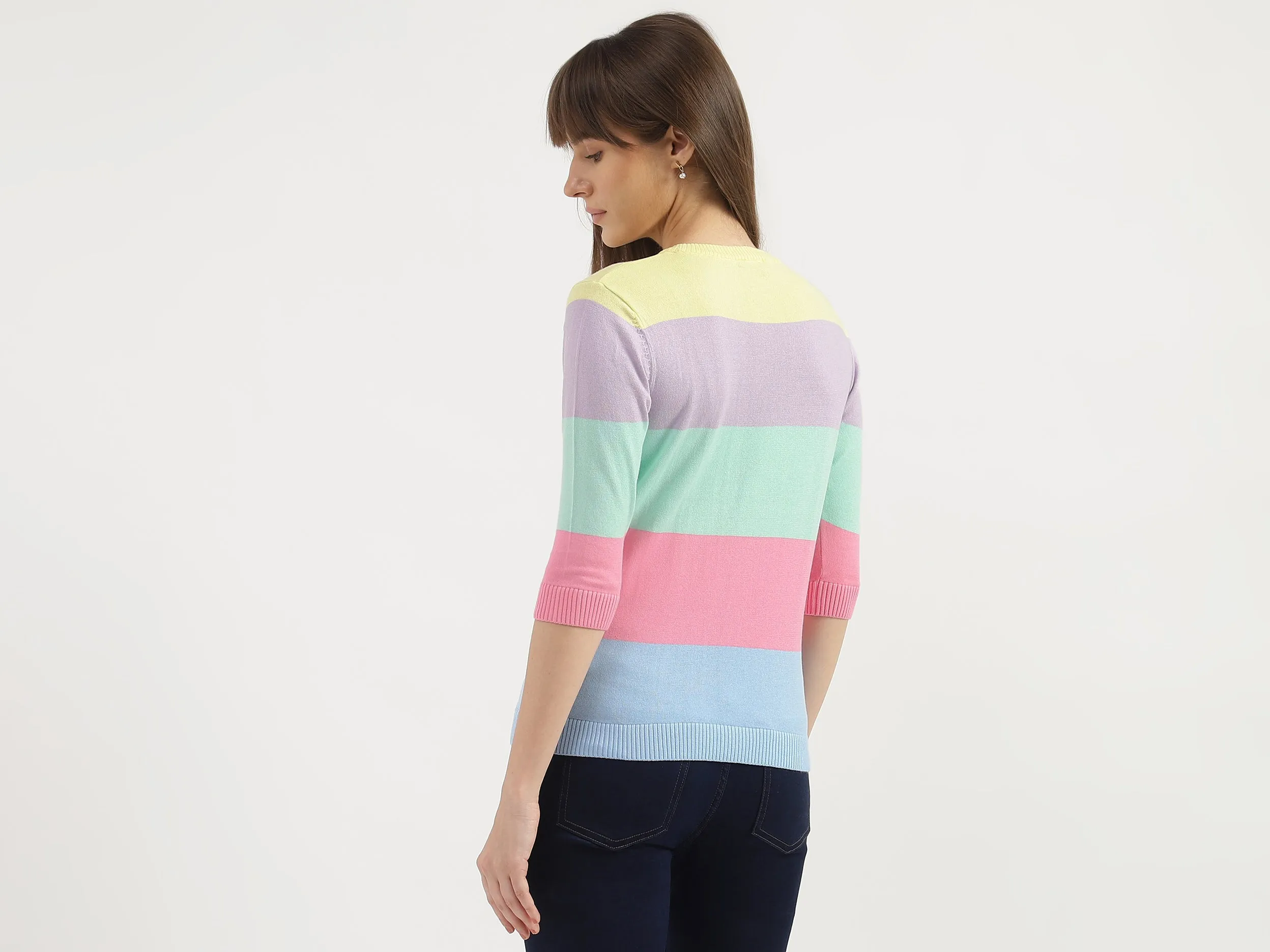 Regular Fit Round Neck Striped Tops
