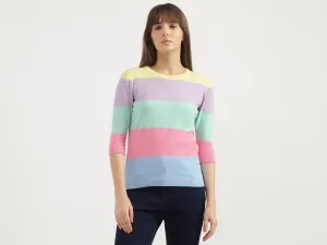 Regular Fit Round Neck Striped Tops