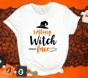 Resting Witch Face Halloween, Unisex, White Short Sleeve T-Shirt