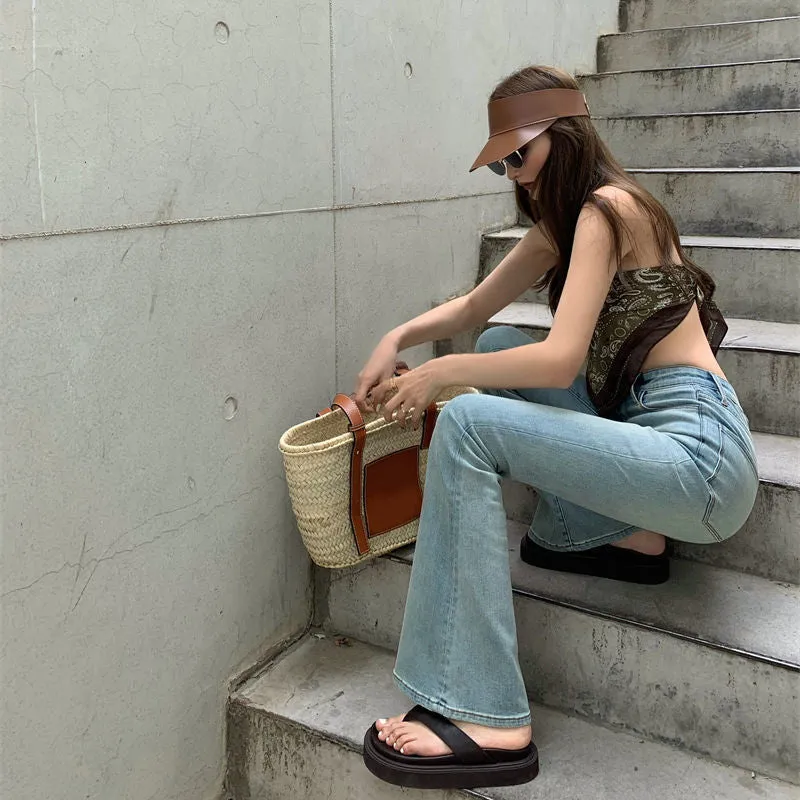 Retro Bootcut Jeans Women's Thin Section High Waist Slim Fit