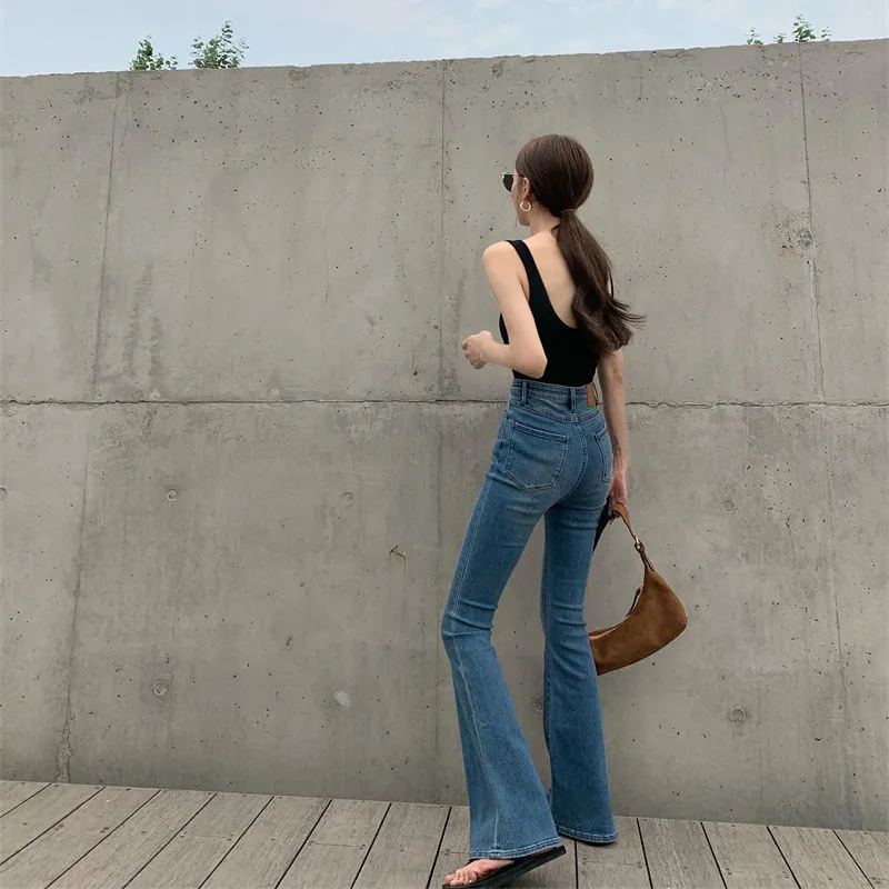Retro Bootcut Jeans Women's Thin Section High Waist Slim Fit