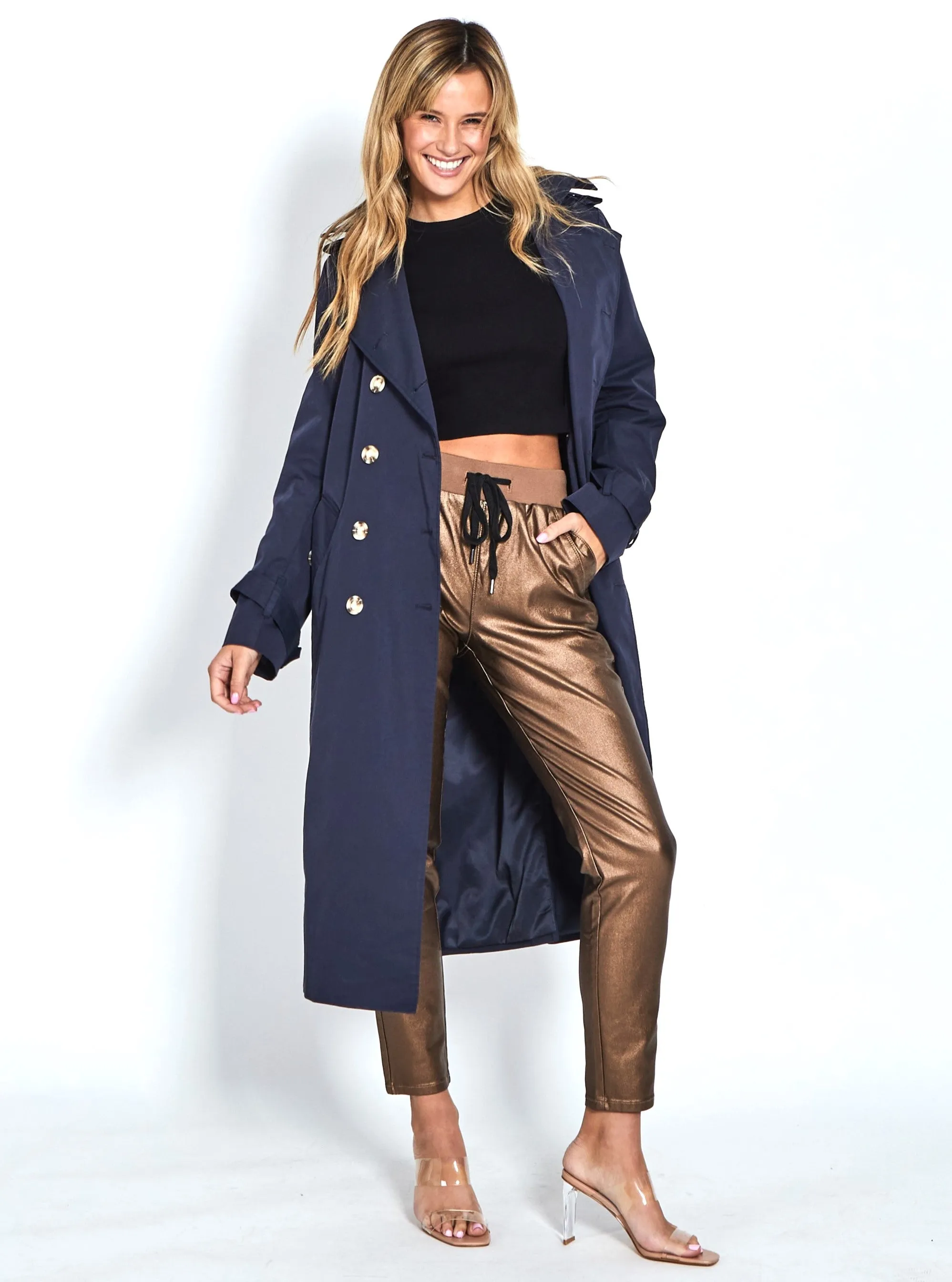 Riley Denim Joggers Wax Look - Bronze
