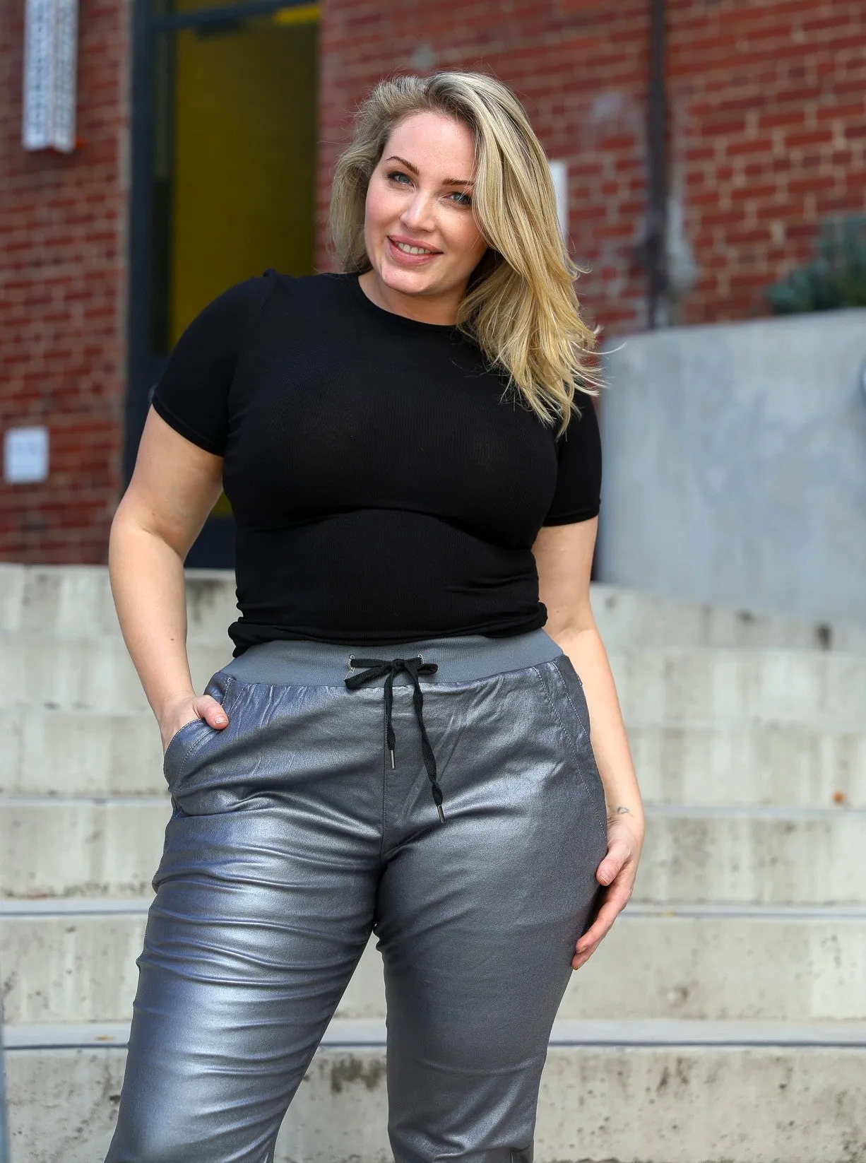Riley Denim Joggers Wax Look - Charcoal