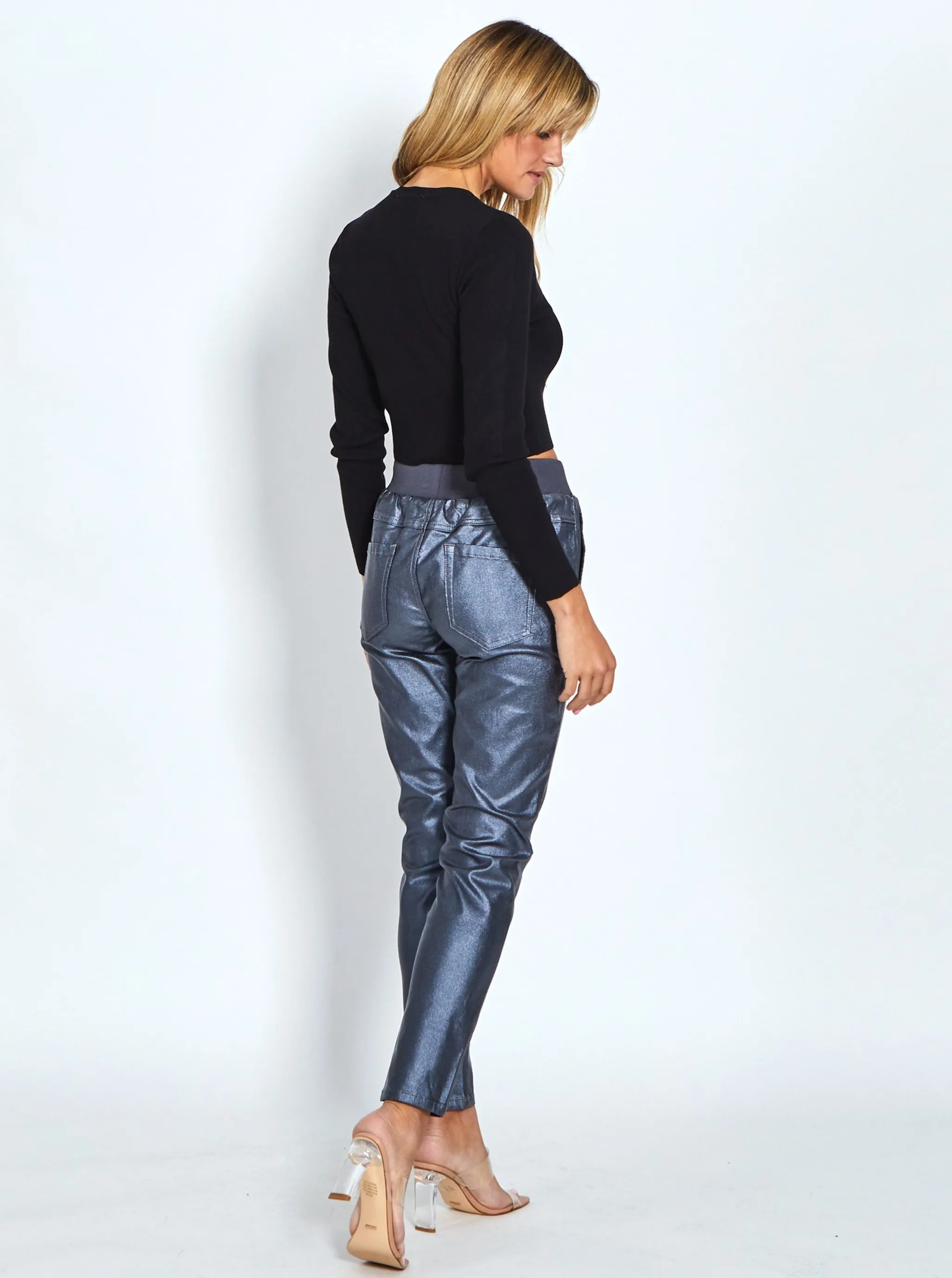 Riley Denim Joggers Wax Look - Charcoal