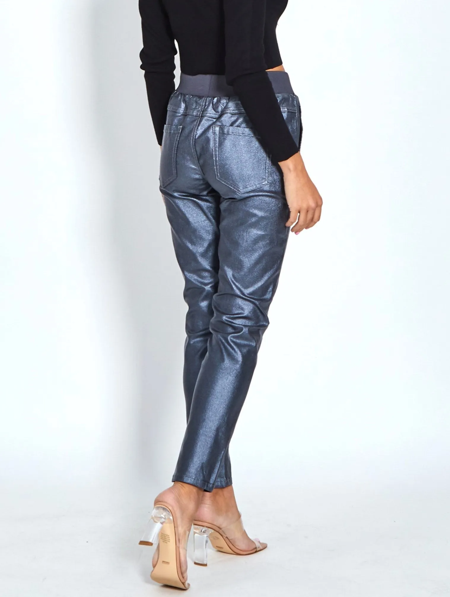 Riley Denim Joggers Wax Look - Charcoal
