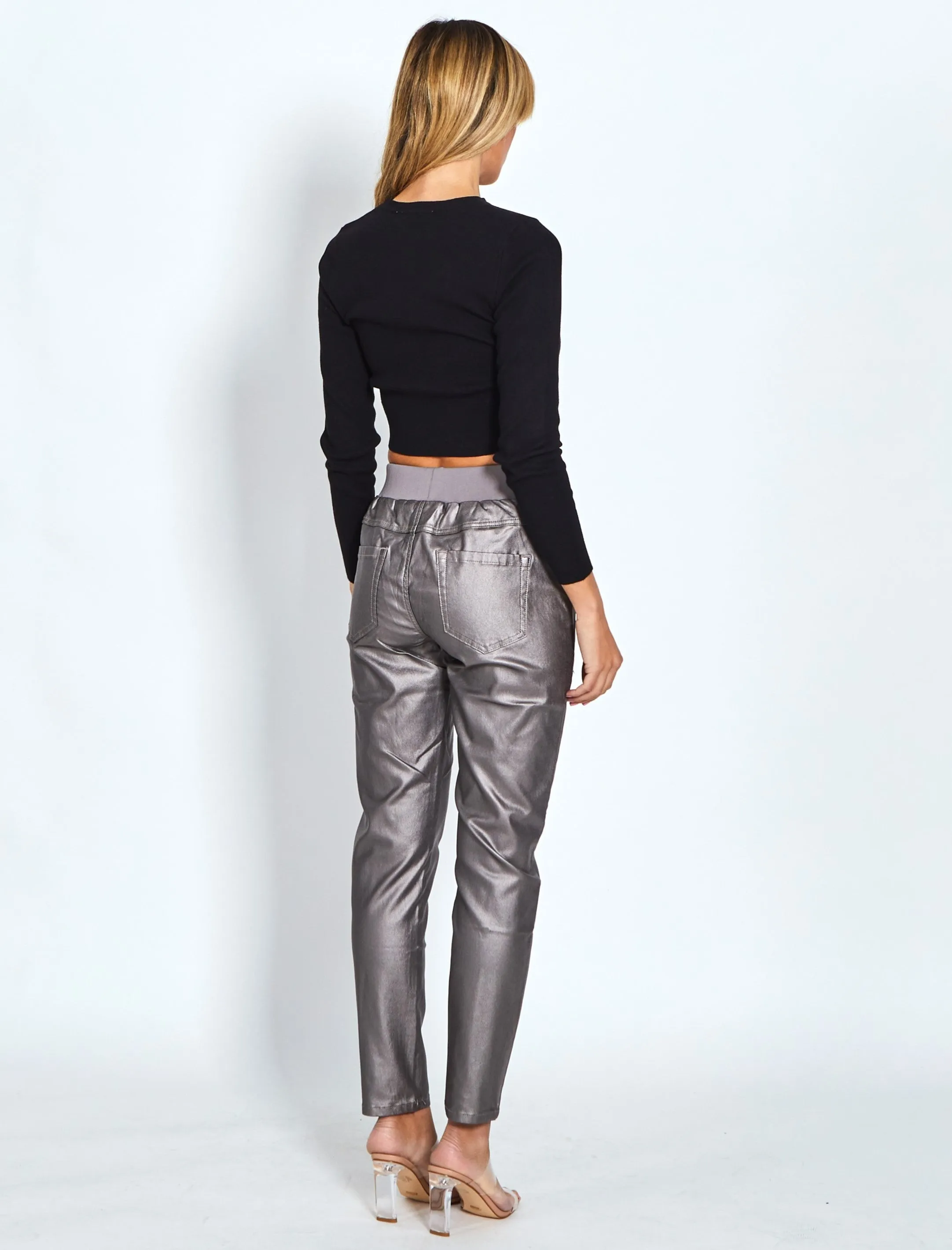 Riley Denim Joggers Wax Look - Pewter