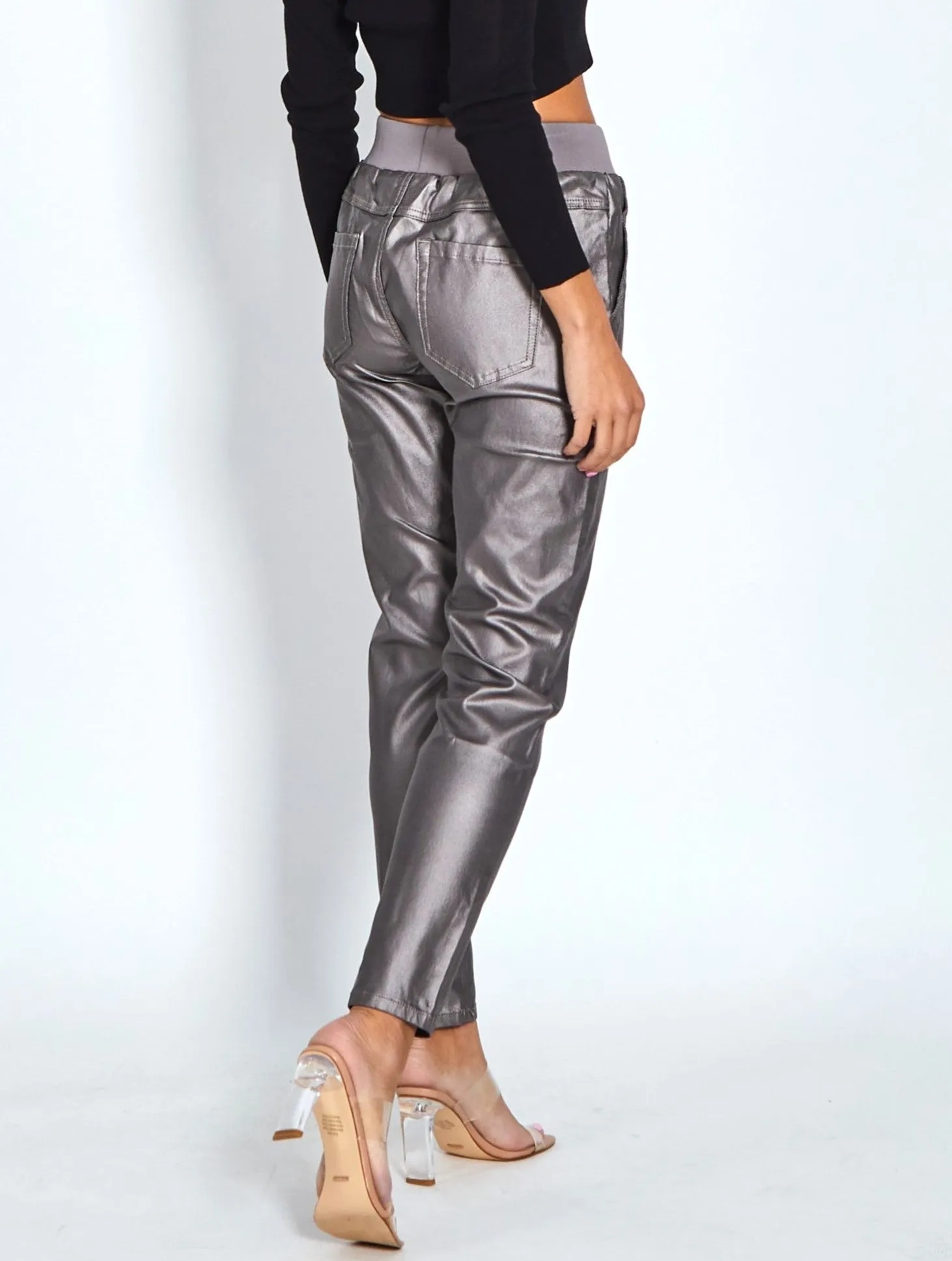 Riley Denim Joggers Wax Look - Pewter