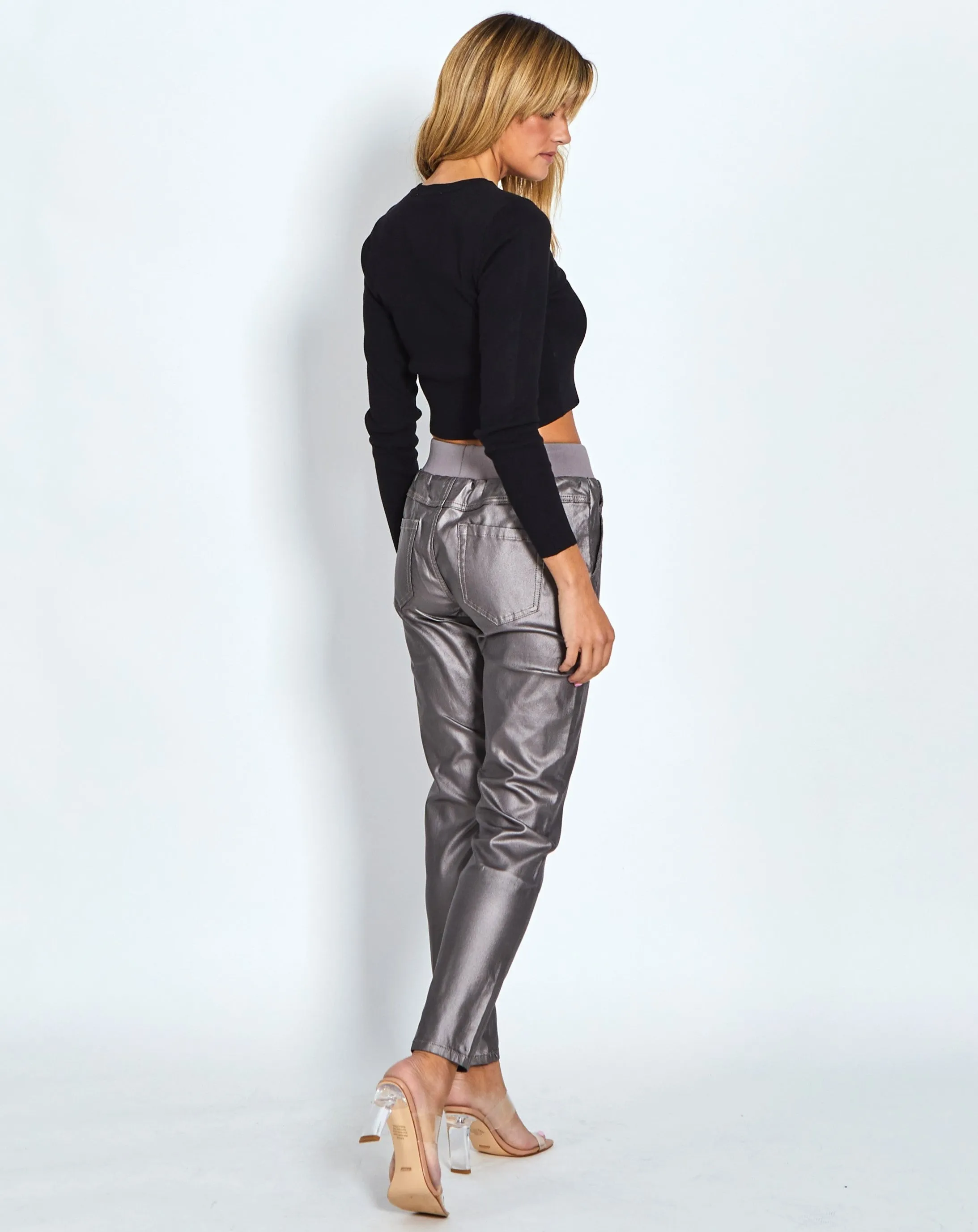 Riley Denim Joggers Wax Look - Pewter