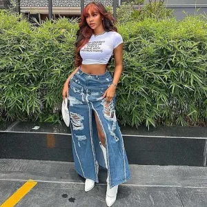 Ripped & Ready Slit Maxi Denim Skirt