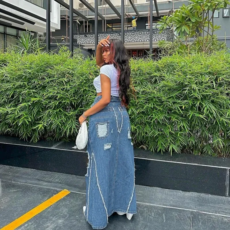 Ripped & Ready Slit Maxi Denim Skirt