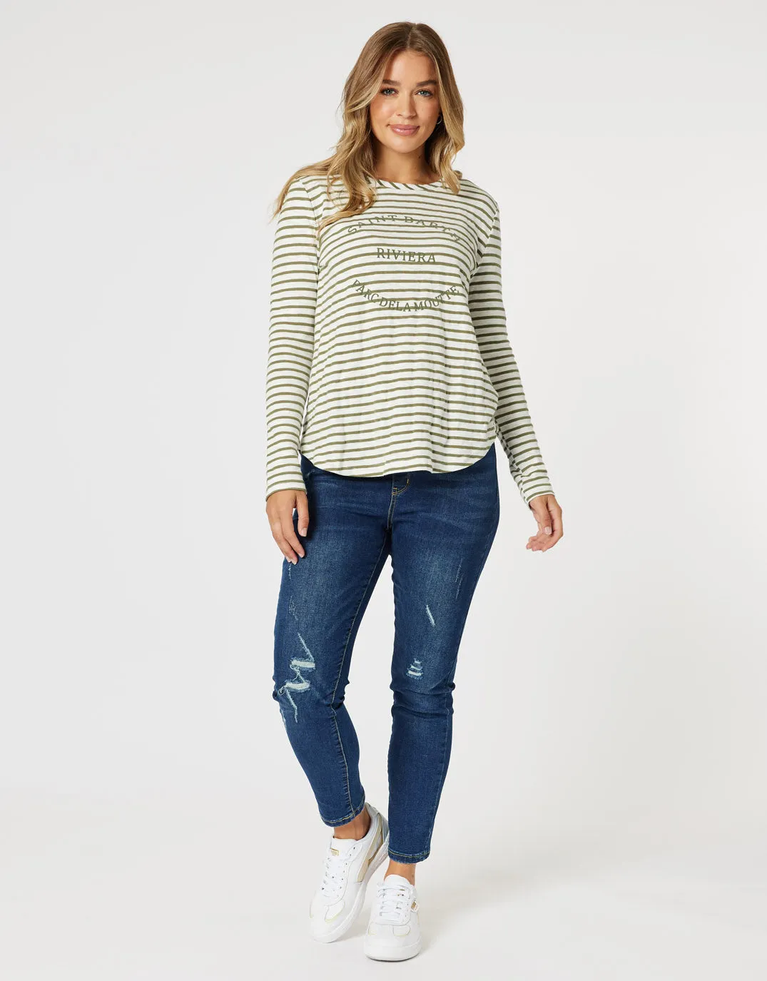 Riviera Tee - Khaki/White