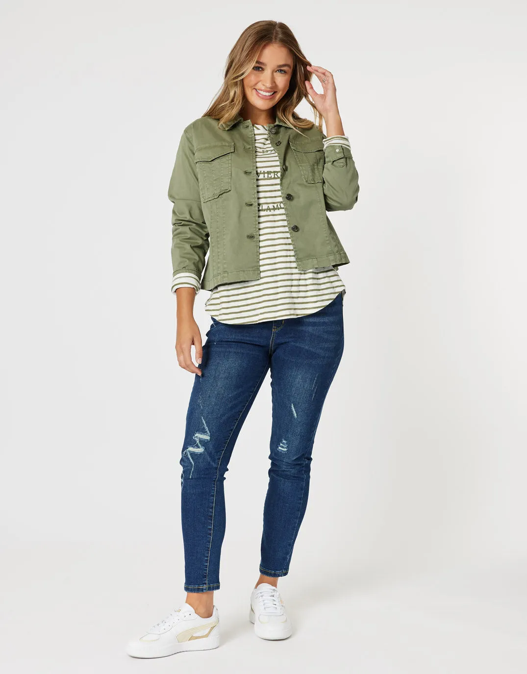 Riviera Tee - Khaki/White