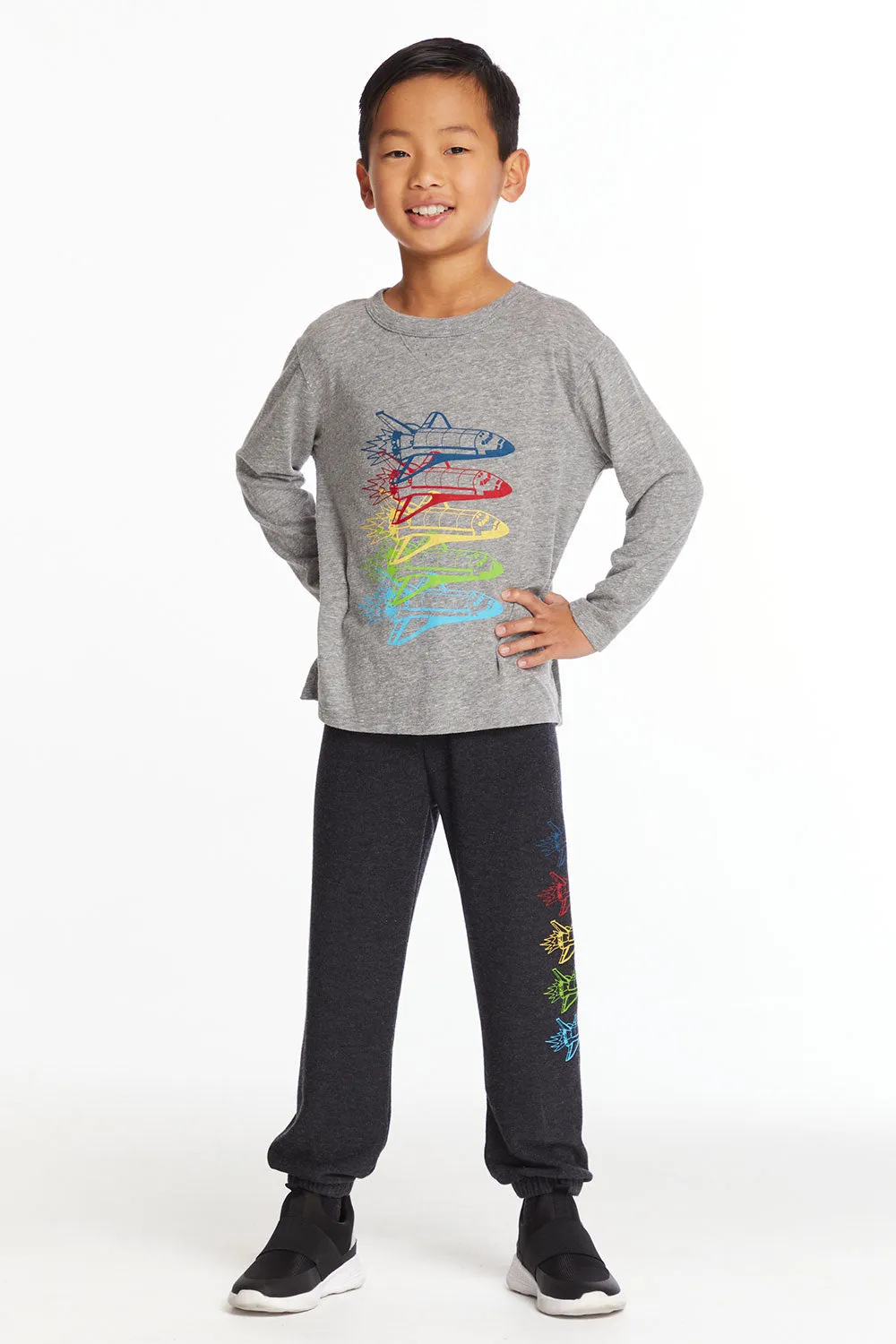 Rocketships Boys Long Sleeve Crew Neck Tee