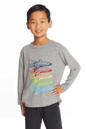 Rocketships Boys Long Sleeve Crew Neck Tee