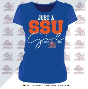 Savannah State | JUST A GIRL Royal Blue Ladies Tees (DK)