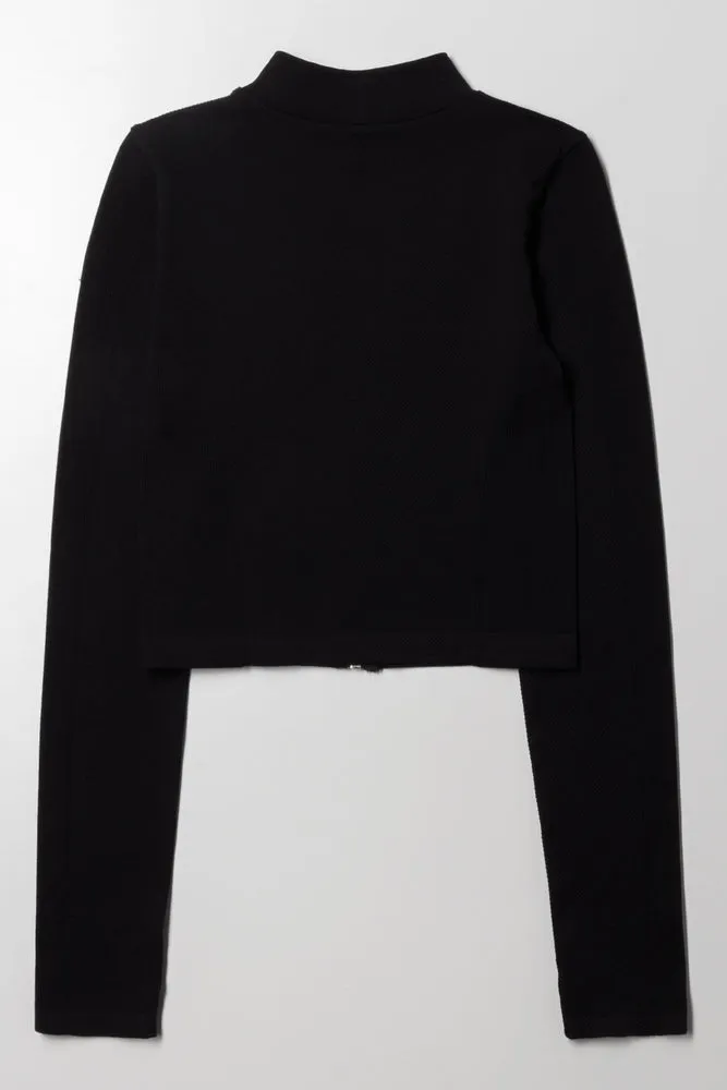 Seamless Zip Through Top Black